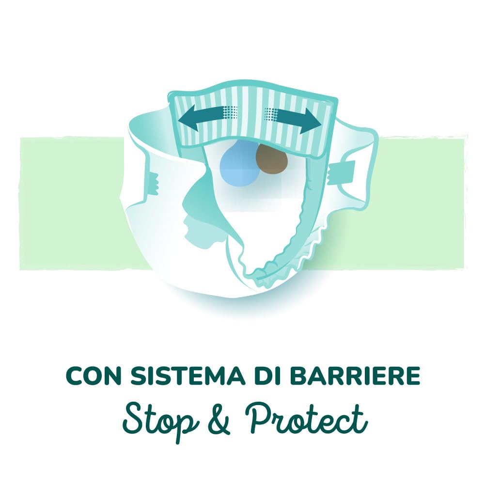 Pampers Protezione Pura, Taglia 5 (11-25 kg), Ipoallergenico, Barriera Stop&Protect, Anti-Fuoriuscite, Formato Scorta, 0% Profumo e Lozioni, Pelli Sensibili, Ultra Morbido, 76 Pannolini Bambino