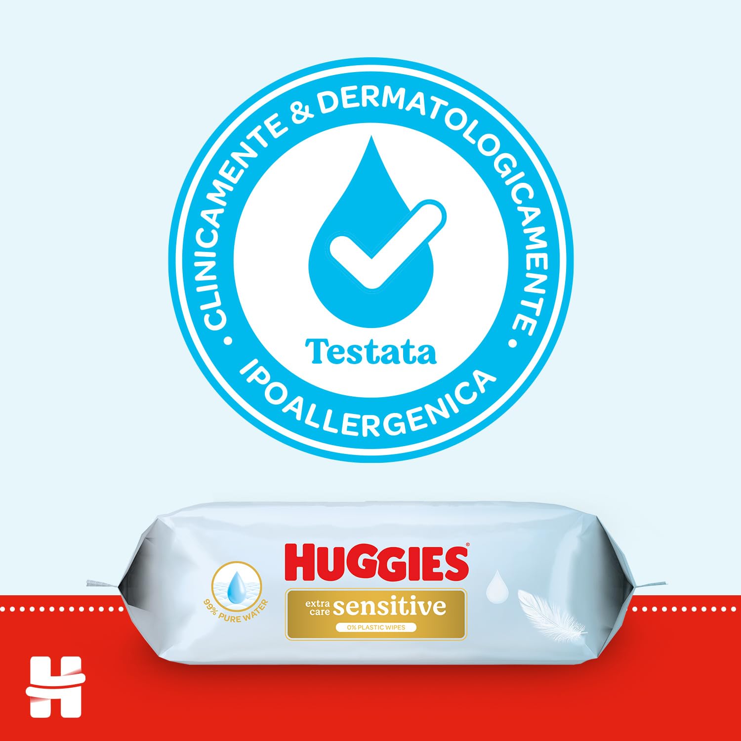 Huggies Extra Care Sensitive, Salviette neonato per pelli sensibili, 99% Acqua pura, 100% Plastic-free, Senza parabeni e alcool, 576 Pz (4 Pacchi da 3 Confezioni)