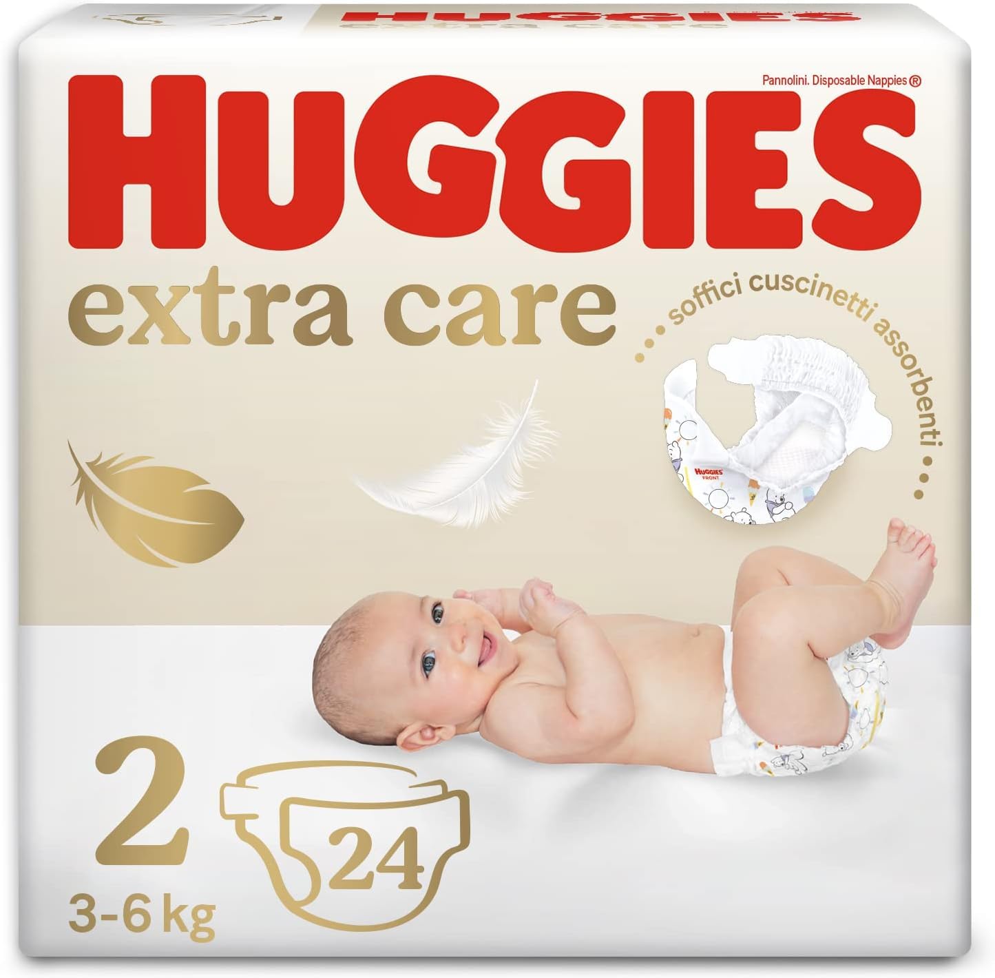 Huggies Extra Care Bebe, Pannolini Taglia 2 (3-6Kg), Ultra assorbente, Design Disney, 24 Pz