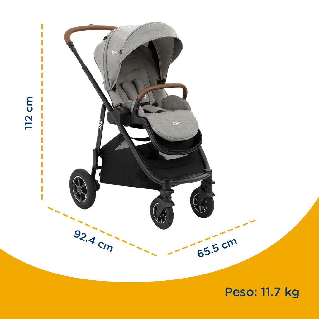 Joie Versatrax Passeggino compatto pieghevole, posizione sdraiata piatta, compatibile con sistemi di viaggio, con parapioggia e cursore regolabile in altezza, nascita fino a 4 anni (0-22 kg), pebble