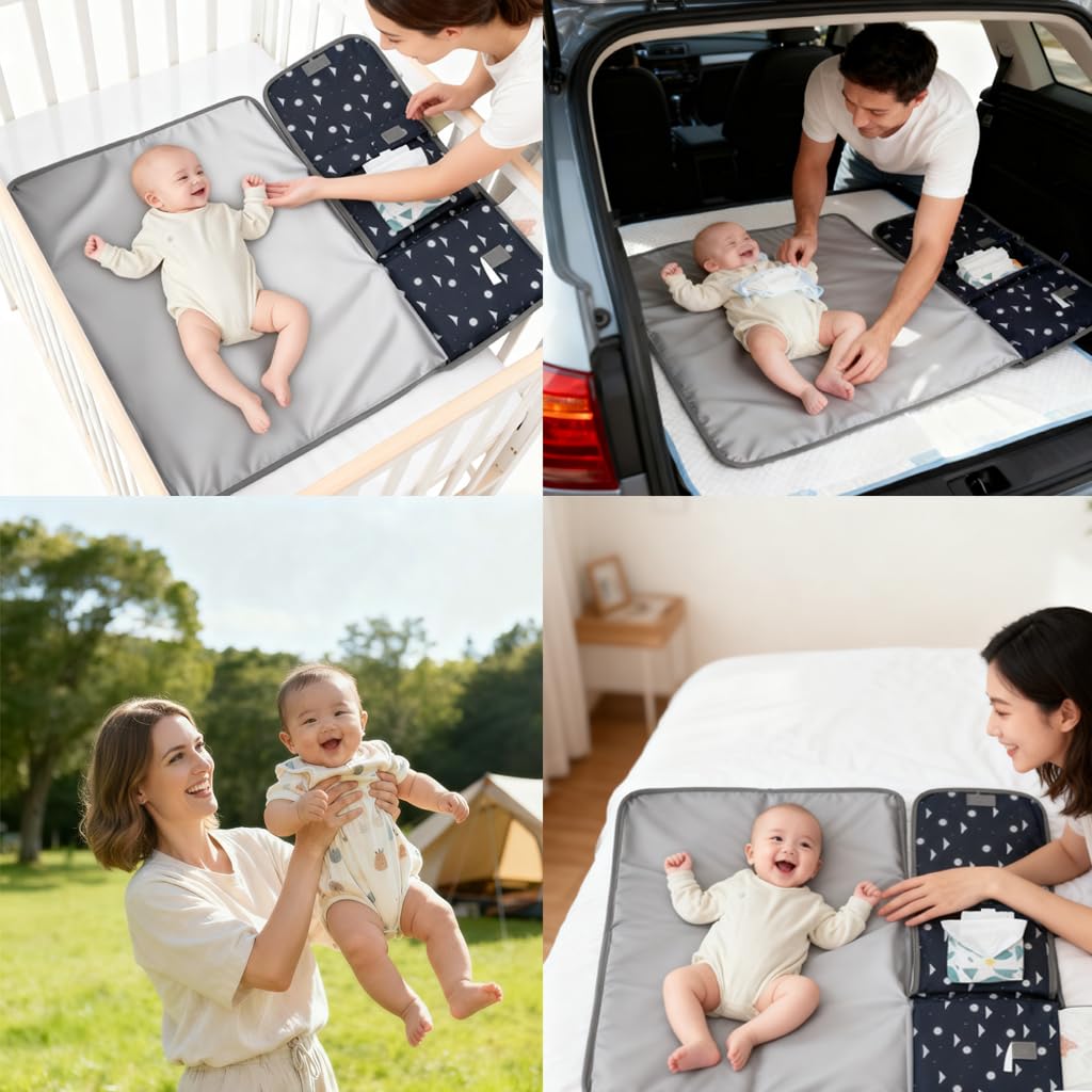 Cozary Fasciatoio Portatile Neonato, Organizer Fasciatoio Impermeabile con Tasche, Borsa per Passeggino per Cambio Pannolini 0-5M, Regalo Nascita Bimbo per Walking Mum, 60x50cm