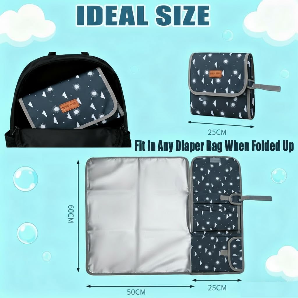 Cozary Fasciatoio Portatile Neonato, Organizer Fasciatoio Impermeabile con Tasche, Borsa per Passeggino per Cambio Pannolini 0-5M, Regalo Nascita Bimbo per Walking Mum, 60x50cm