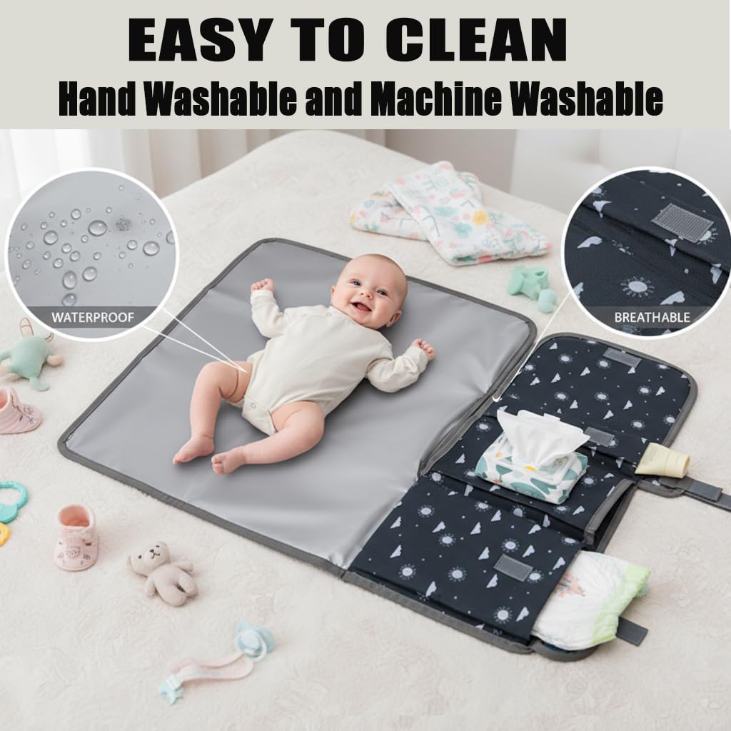 Cozary Fasciatoio Portatile Neonato, Organizer Fasciatoio Impermeabile con Tasche, Borsa per Passeggino per Cambio Pannolini 0-5M, Regalo Nascita Bimbo per Walking Mum, 60x50cm