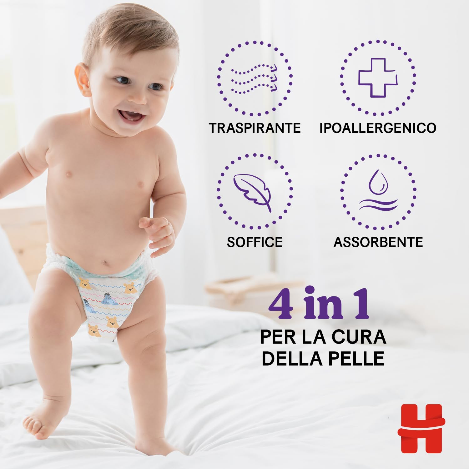 Huggies Extra Care, Pannolini Taglia 6 (15-25 Kg), Mutandina traspirante, Design Winnie The Pooh, Pacco Scorta, 88 Pz