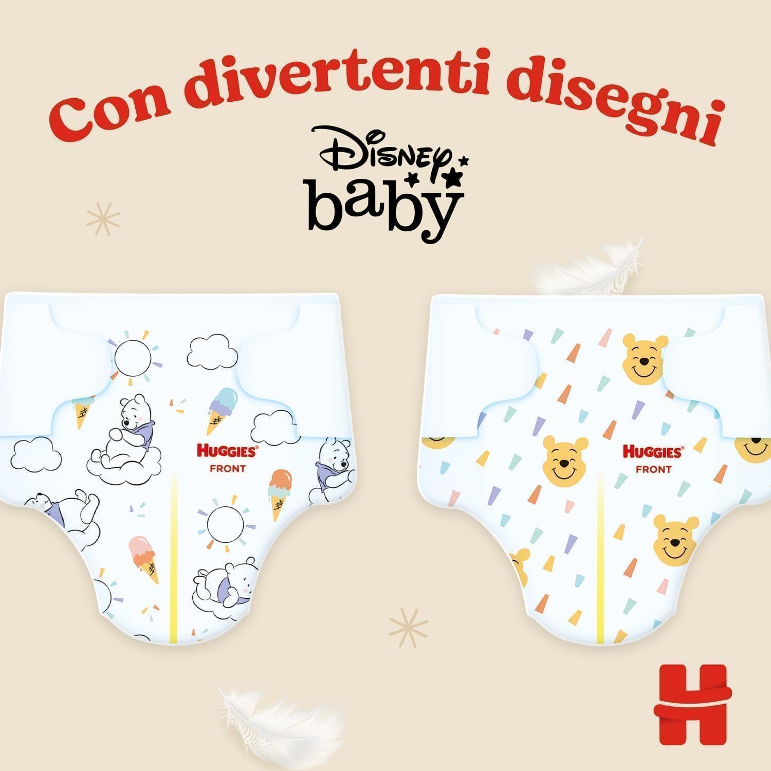 Huggies Extra Care Bebe, Pannolini Taglia 2 (3-6Kg), Ultra assorbente, Design Disney, Pacco Mega, 104 Pz