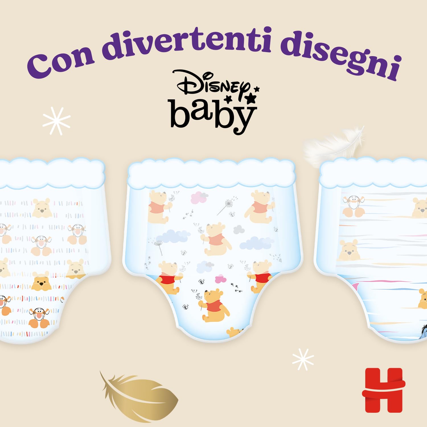 Huggies Extra Care, Pannolini Taglia 6 (15-25 Kg), Mutandina traspirante, Design Winnie The Pooh, Pacco Scorta, 88 Pz