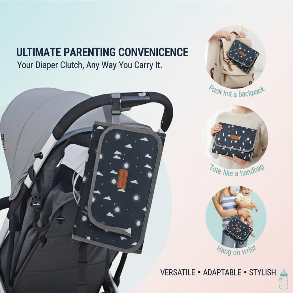 Cozary Fasciatoio Portatile Neonato, Organizer Fasciatoio Impermeabile con Tasche, Borsa per Passeggino per Cambio Pannolini 0-5M, Regalo Nascita Bimbo per Walking Mum, 60x50cm