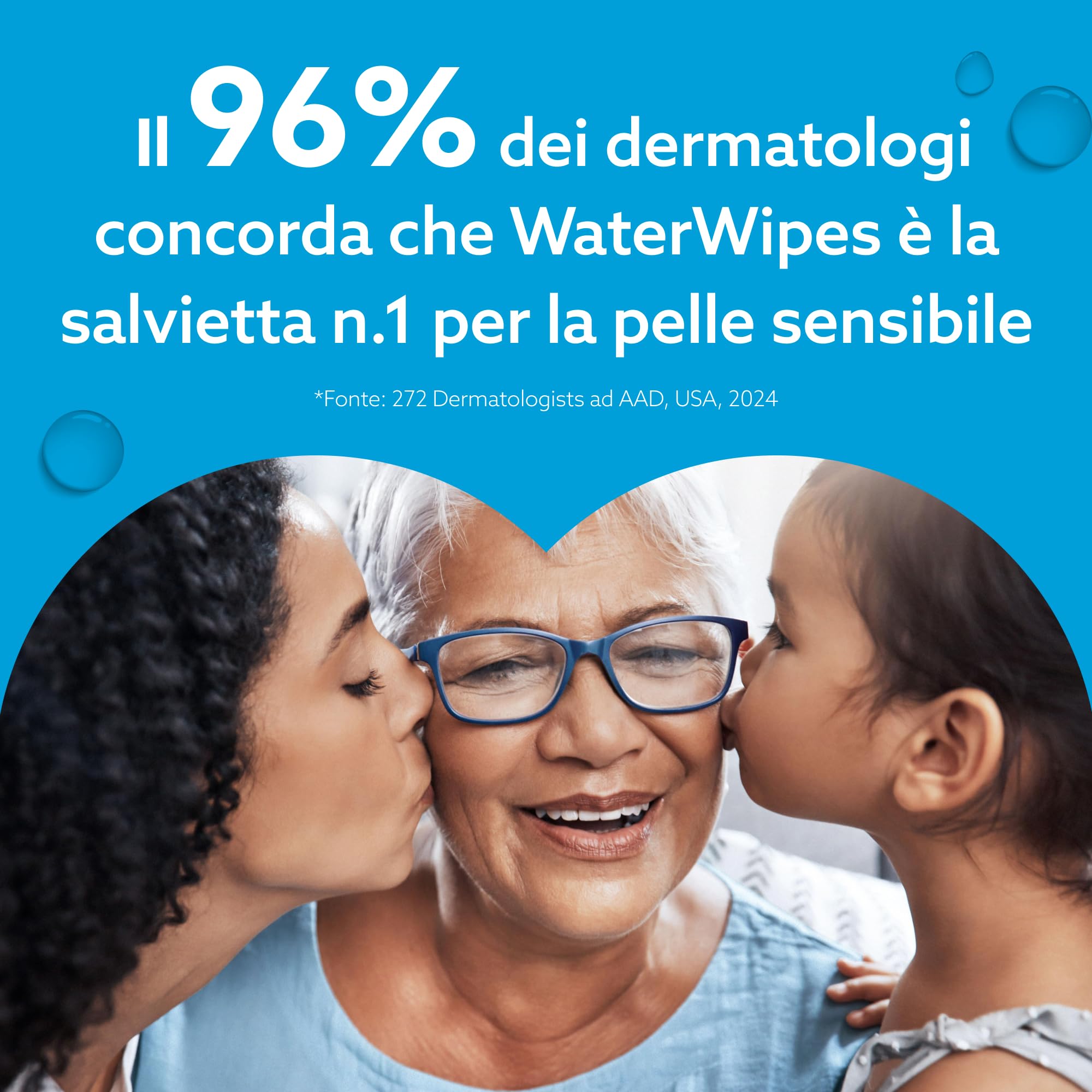 WaterWipes Sensitive+ Newborn & Baby Wipes, Salviettine per Neonati e Bambini, 240 Pezzi (4 Confezioni), Deterge, Cura, Protegge, 99,9% Acqua, Senza Profumo