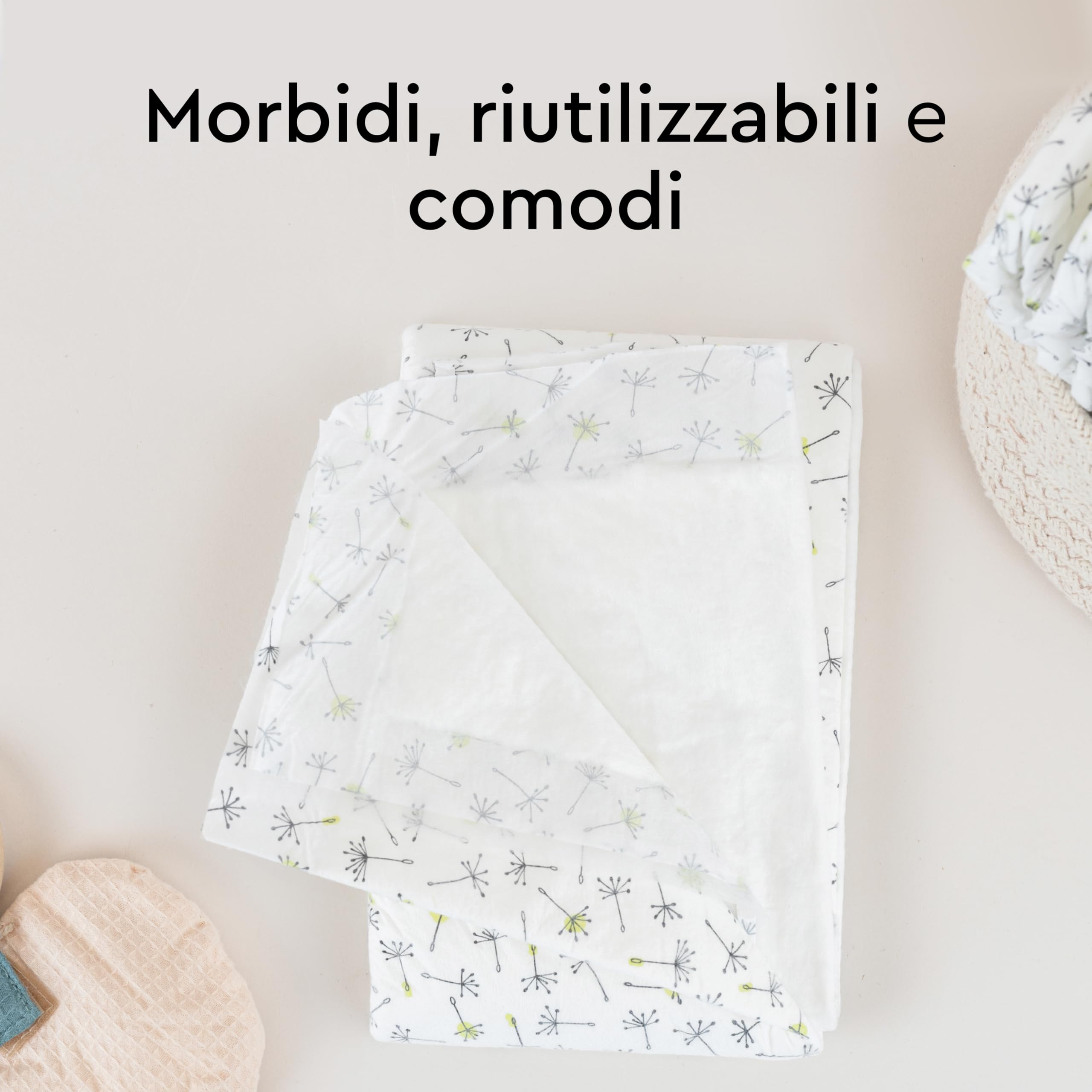 Teli cambio LILLYDOO – 60 x 60 cm, confezione da 50 pezzi (5x10 pezzi), super morbidi, senza profumi e lozioni, ideali per pelli sensibili, dermatologicamente testati