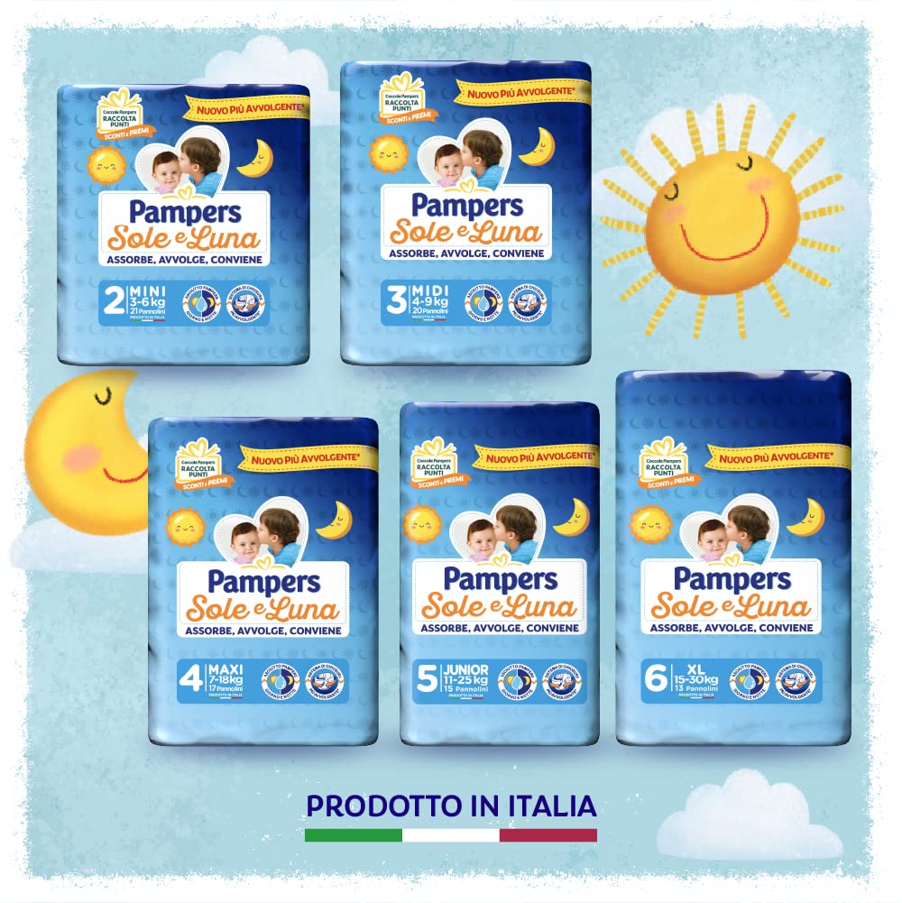 Pampers Sole e Luna Pannolini Maxi, Bambini Unisex, Taglia 4 (7-18 kg), 136 Pannolini