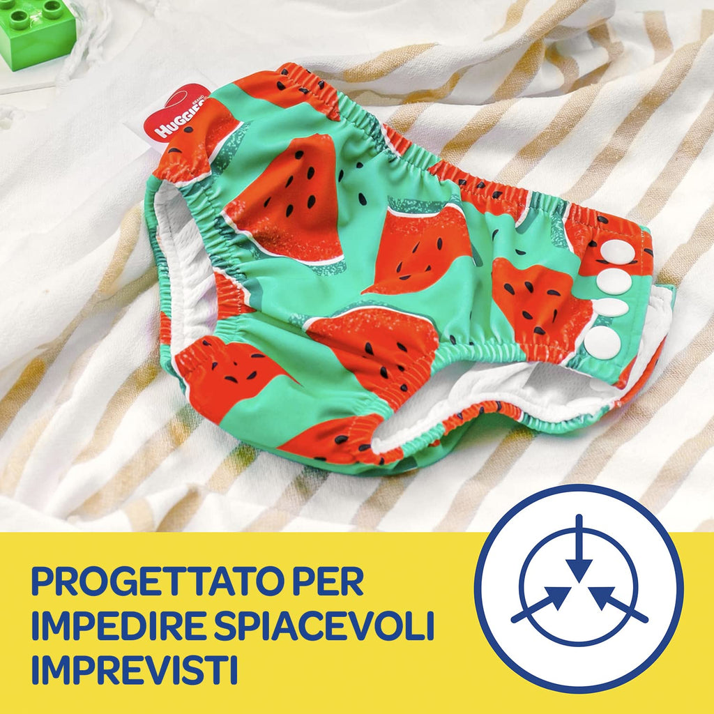 Huggies Little Swimmers, Pannolino Costumino, Taglia 2-3 (5-11 kg), Riutilizzabile, Con Fantasia Angurie, 1 Pz