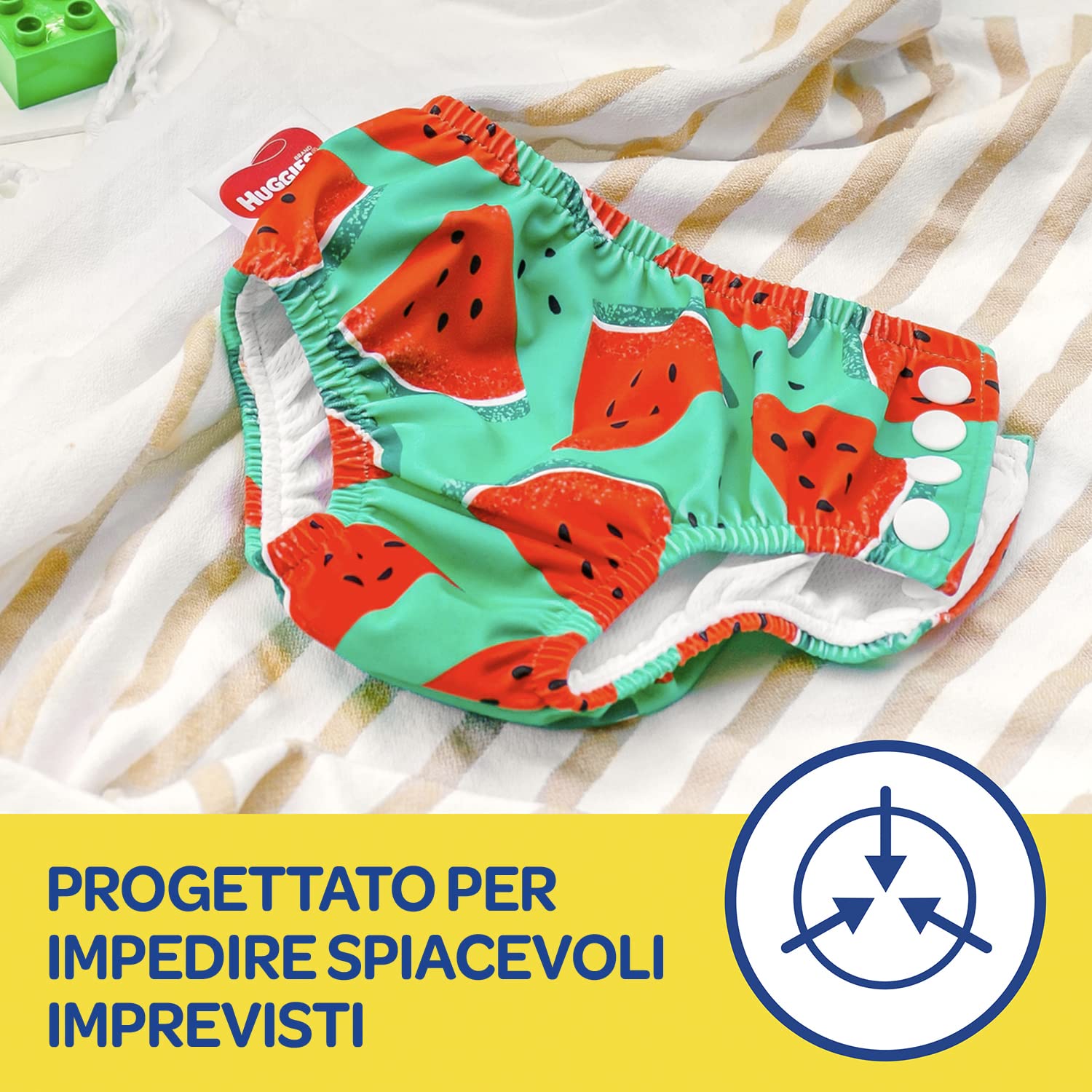Huggies Little Swimmers, Pannolino Costumino, Taglia 2-3 (5-11 kg), Riutilizzabile, Con Fantasia Angurie, 1 Pz
