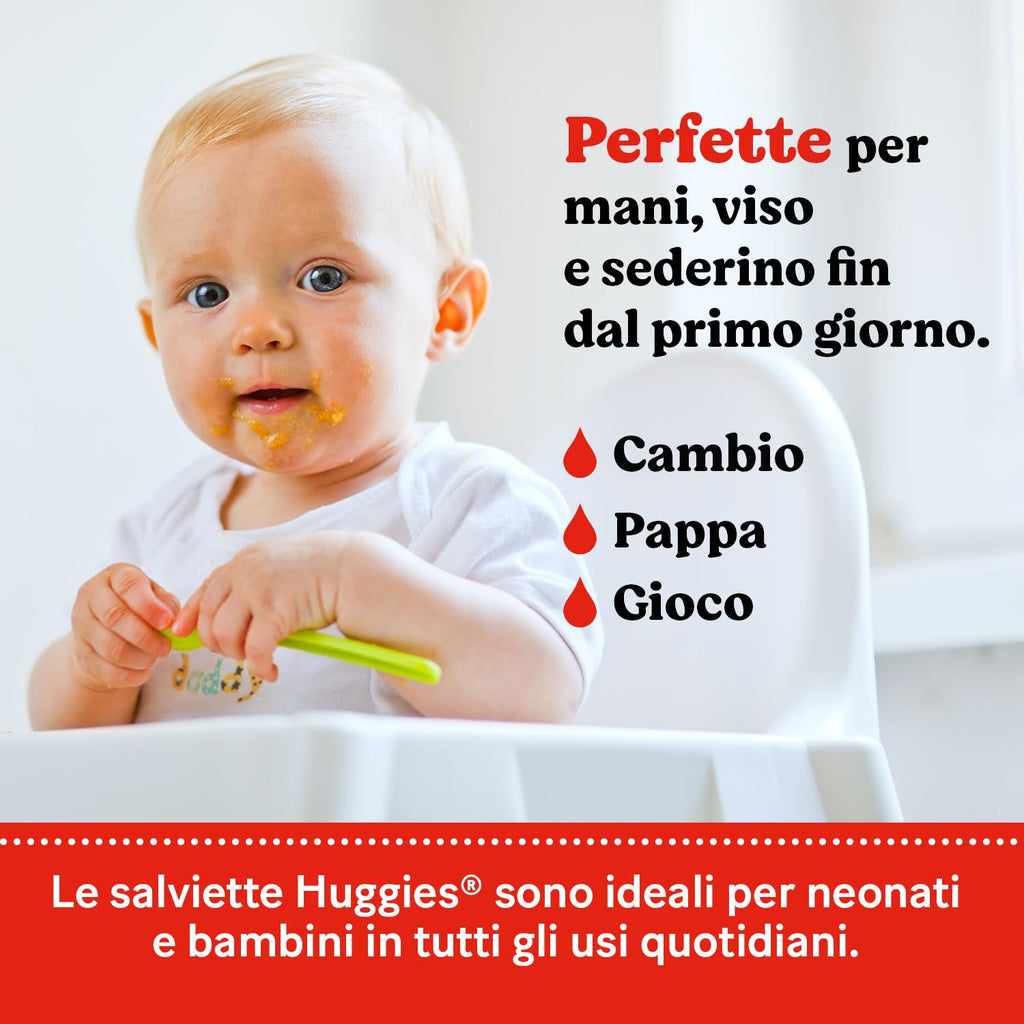 Huggies Extra Care Sensitive, Salviette neonato per pelli sensibili, 99% Acqua pura, 100% Plastic-free, Senza parabeni e alcool, 576 Pz (4 Pacchi da 3 Confezioni)