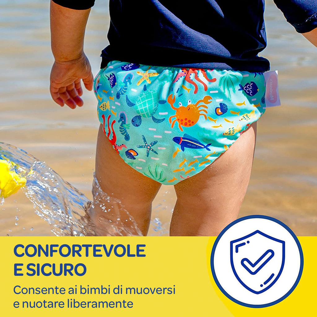 Huggies Little Swimmers, Pannolino Costumino, Taglia 5-6 (13+ kg), Riutilizzabile, Con Fantasia Marina, 1 Pz