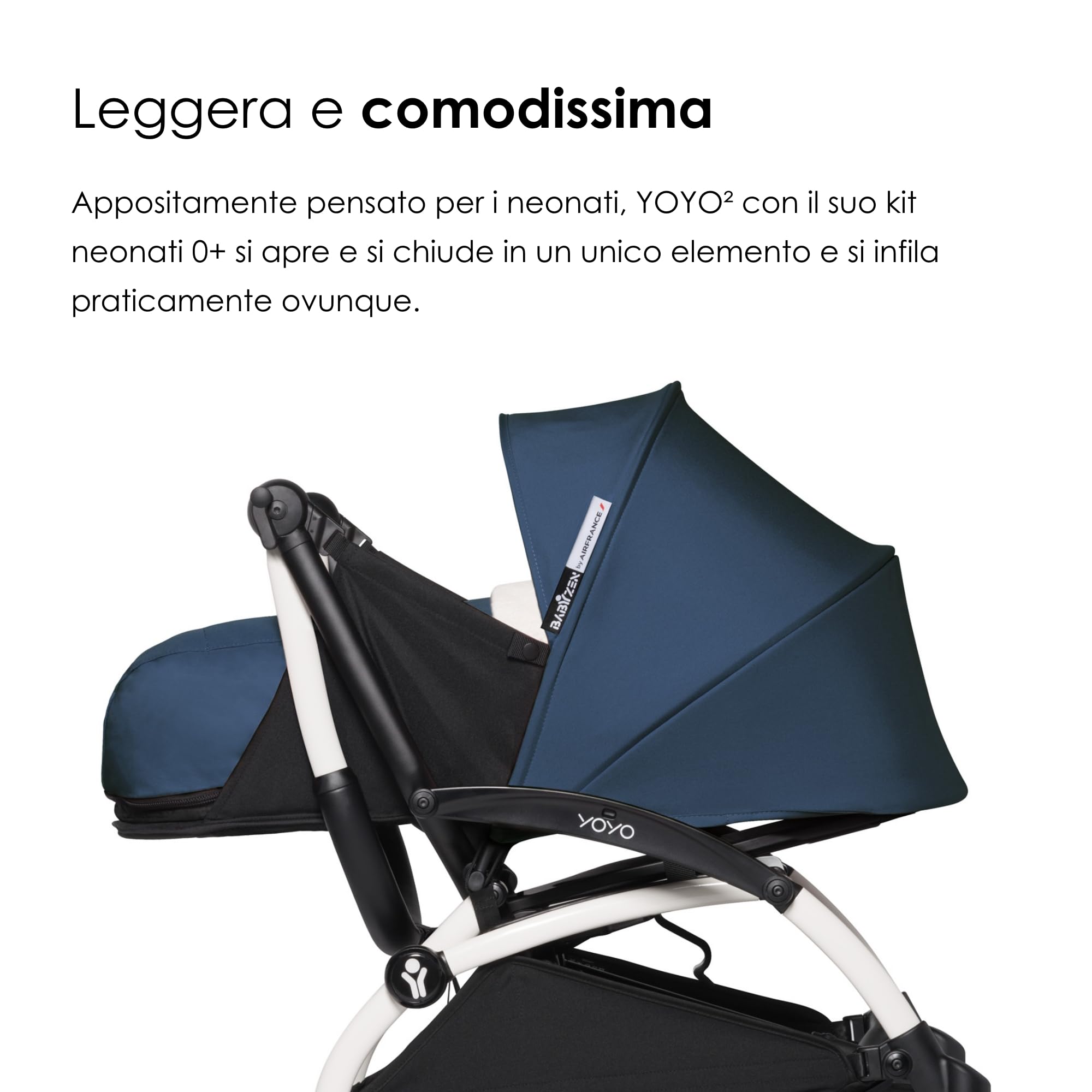 Passeggino Completo BABYZEN YOYO2 - Include Kit per Neonati 0+ (Air France Blue), Telaio (Bianco) & Rivestimento colorato 6+ (Air France Blue) - Per Bambini fino a 22 kg