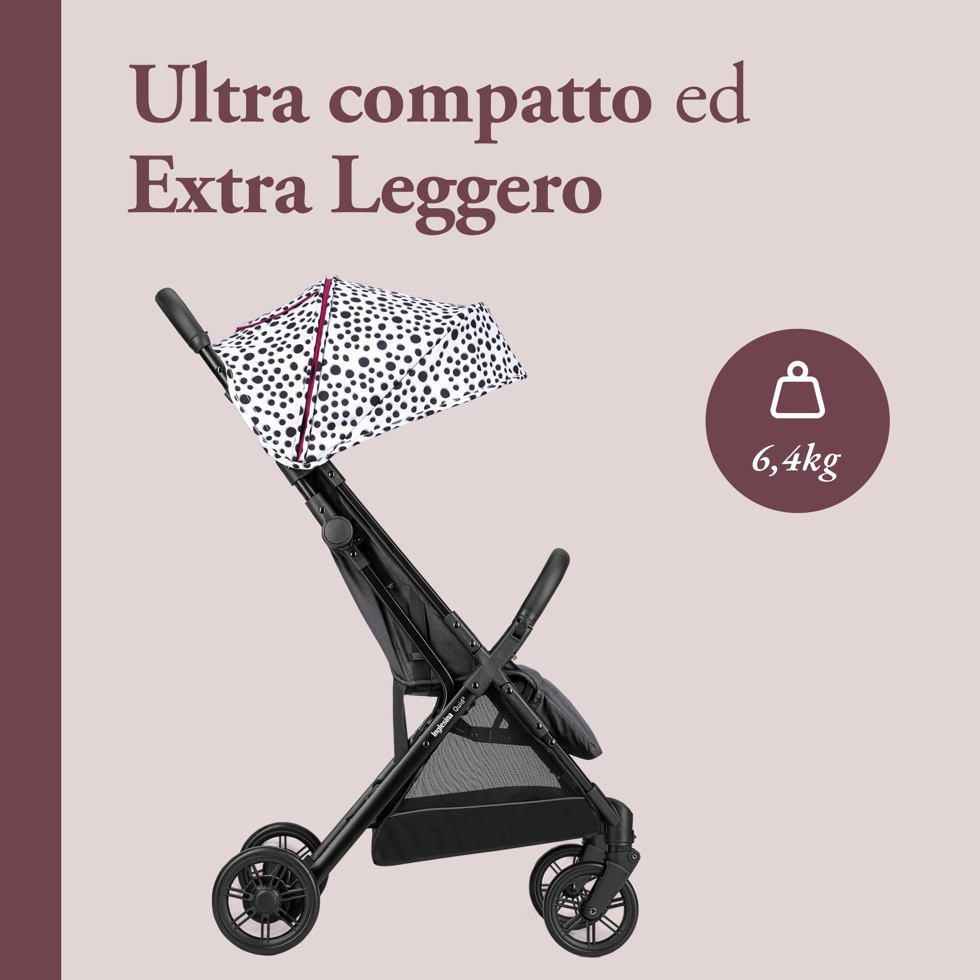 Inglesina Passeggino leggero Quid 2, Bianco (Polka Dots White), fino a 22kg, Compatto, Ottimo per Aereo
