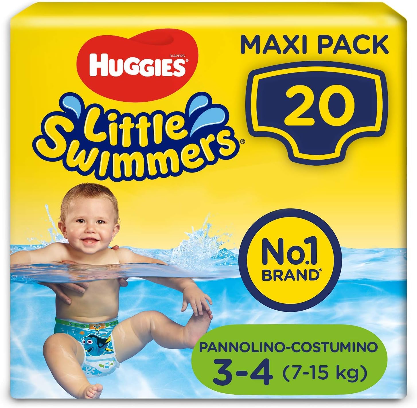 Huggies Little Swimmers Pannolini Taglia 3-4 (7-15 kg), Pannolino costumino, Design Disney, 20 Pz