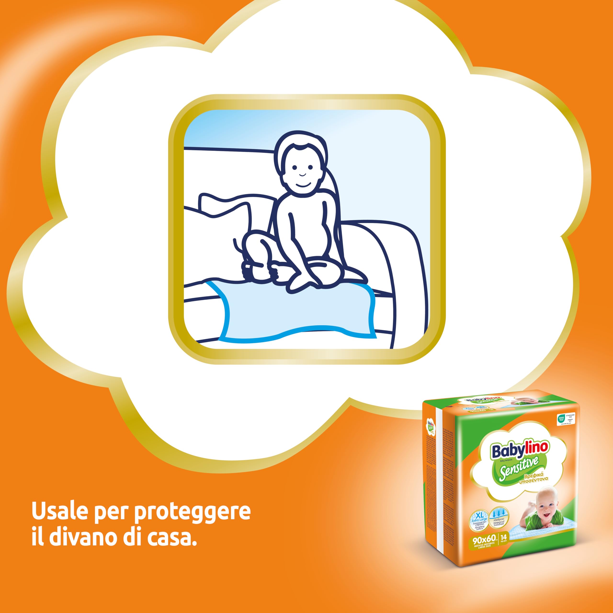 Babylino Sensitive Teli Cambio 90x60cm, Traversine letto con assorbenza extra, 14 Unità