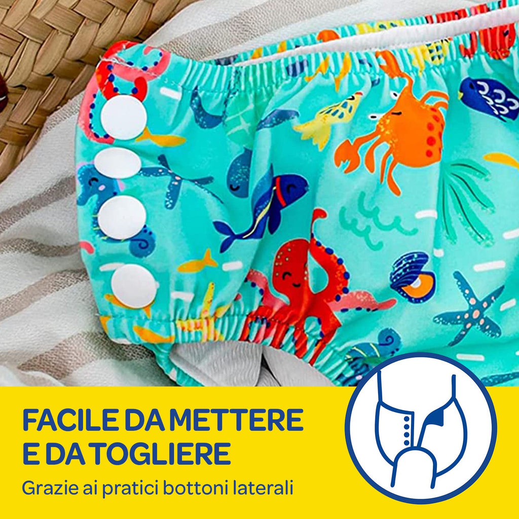 Huggies Little Swimmers, Pannolino Costumino, Taglia 5-6 (13+ kg), Riutilizzabile, Con Fantasia Marina, 1 Pz