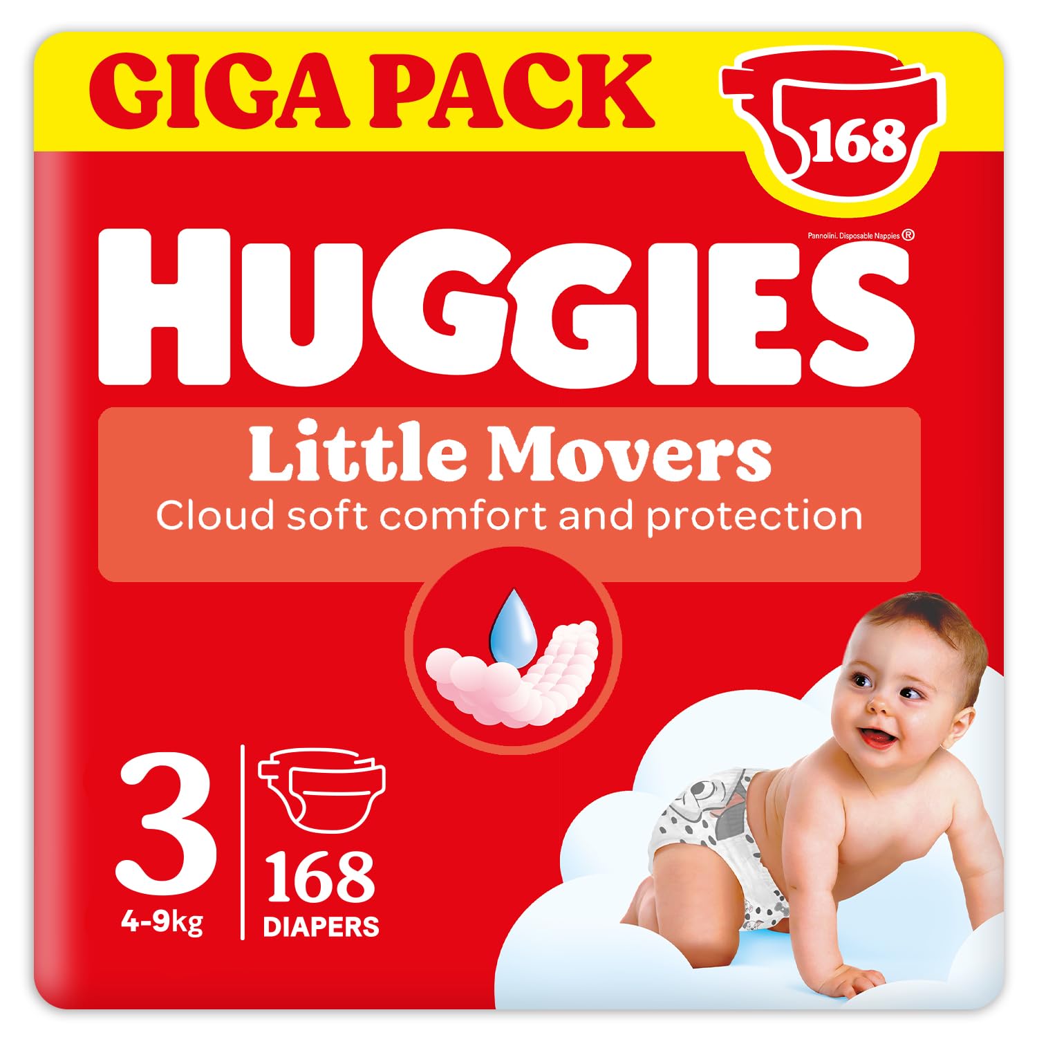 Huggies Little Movers, Pannolini Taglia 3 (4-9 Kg),Ultra assorbente, Design Disney, 168 Pz