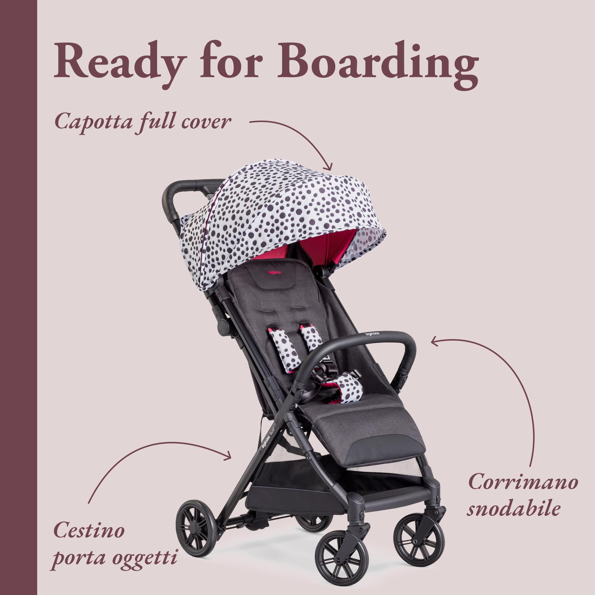 Inglesina Passeggino leggero Quid 2, Bianco (Polka Dots White), fino a 22kg, Compatto, Ottimo per Aereo