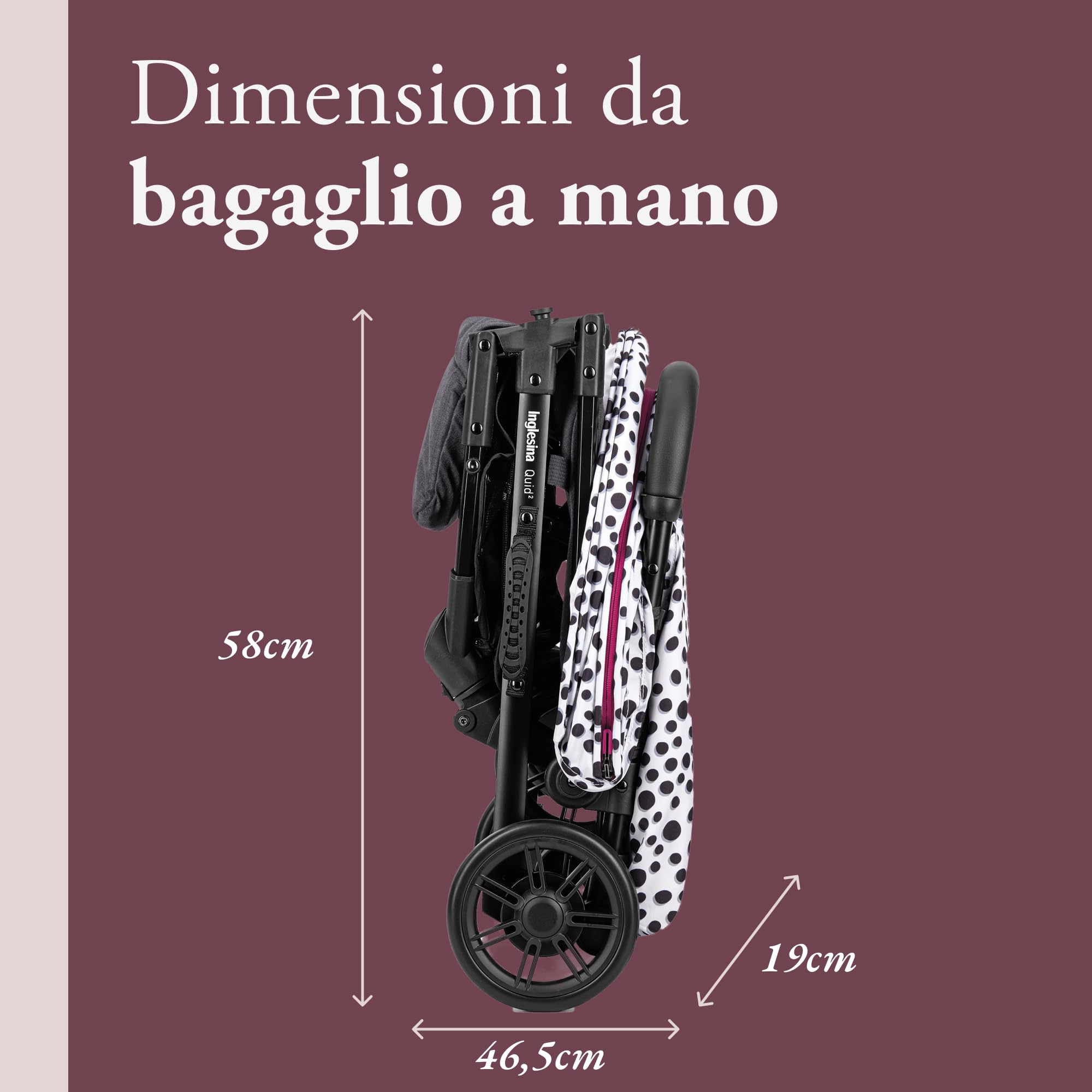 Inglesina Passeggino leggero Quid 2, Bianco (Polka Dots White), fino a 22kg, Compatto, Ottimo per Aereo