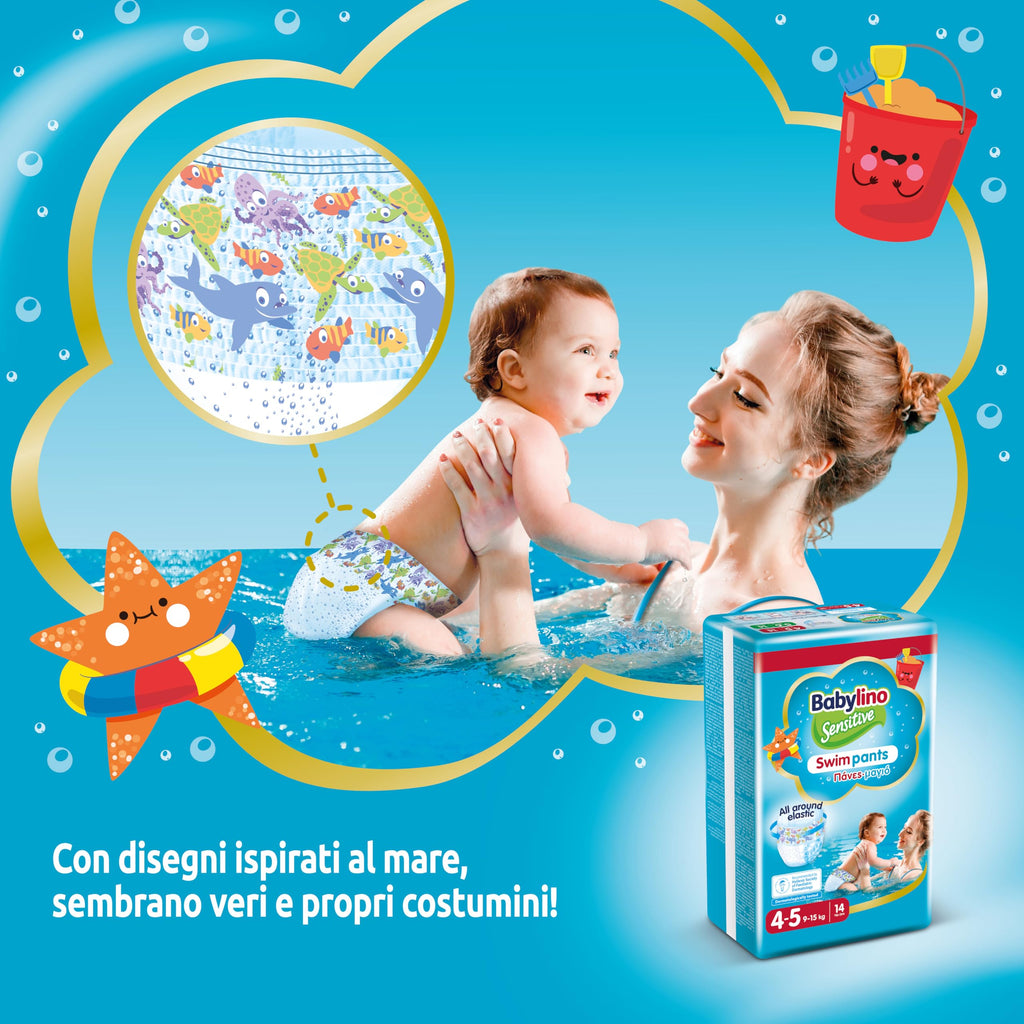 Babylino Sensitive SwimPants, Pannolini Mare e Piscina, Taglia 4-5 (9-15kg), 14 Unità