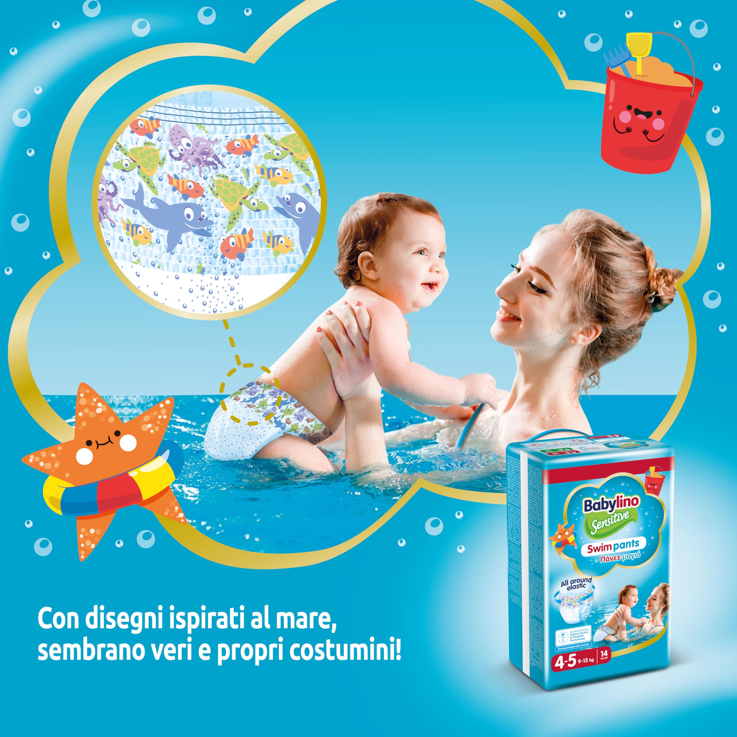 Babylino Sensitive SwimPants, Pannolini Mare e Piscina, Taglia 4-5 (9-15kg), 14 Unità
