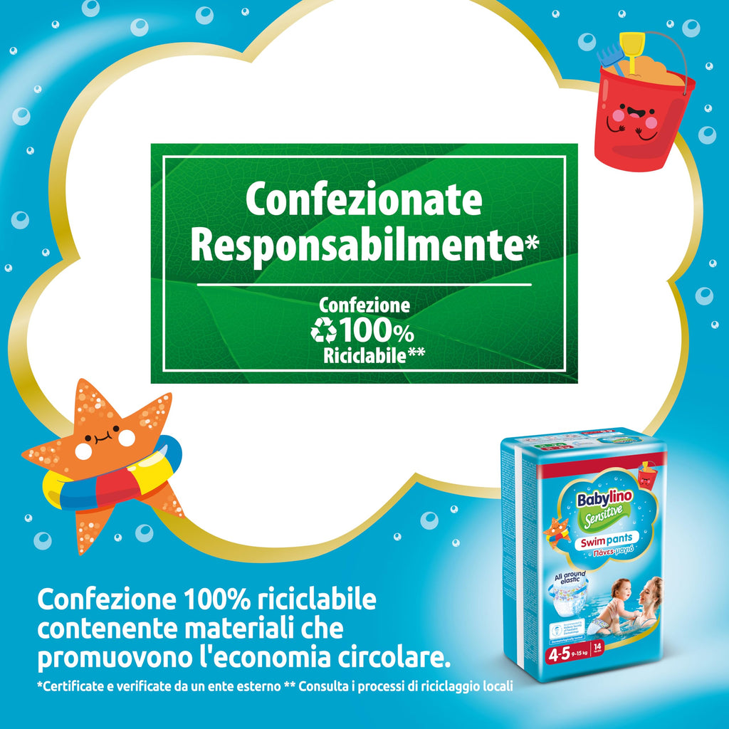 Babylino Sensitive SwimPants, Pannolini Mare e Piscina, Taglia 4-5 (9-15kg), 14 Unità