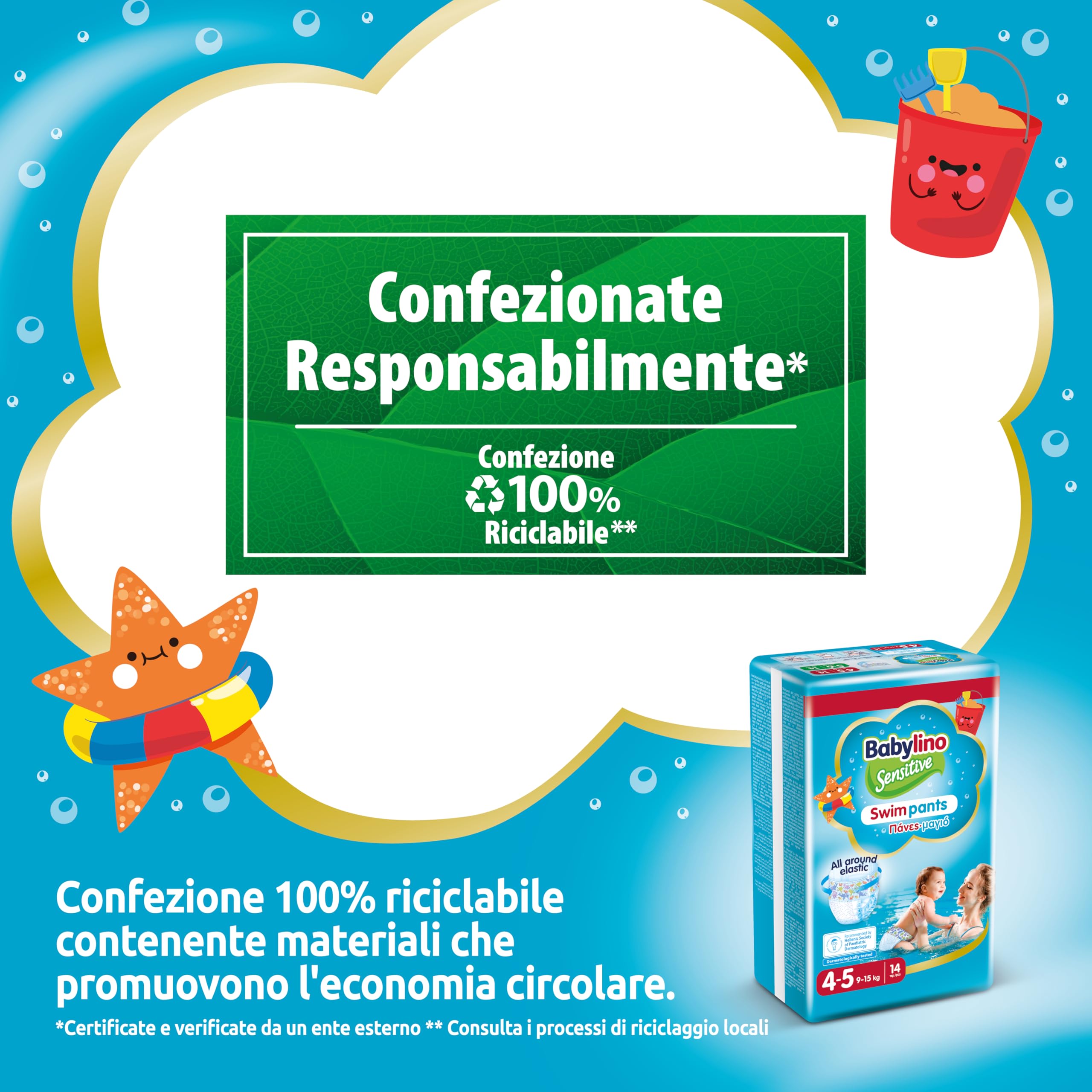 Babylino Sensitive SwimPants, Pannolini Mare e Piscina, Taglia 4-5 (9-15kg), 14 Unità
