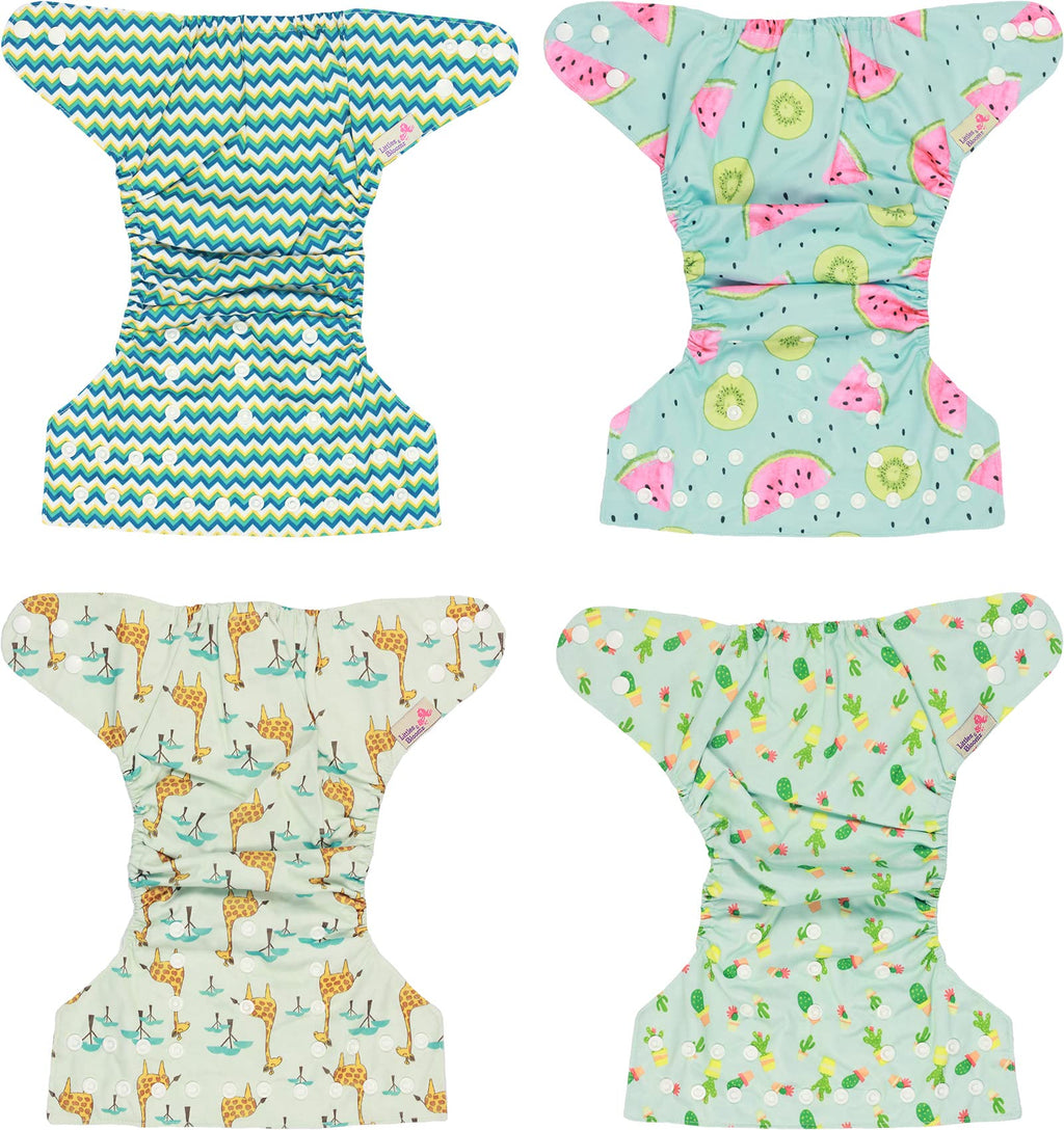 Littles and Bloomz FLP2-0401 - Pannolino lavabile per bambini, riutilizzabile, con bottoni a pressione standard, confezione da 4 pannolini