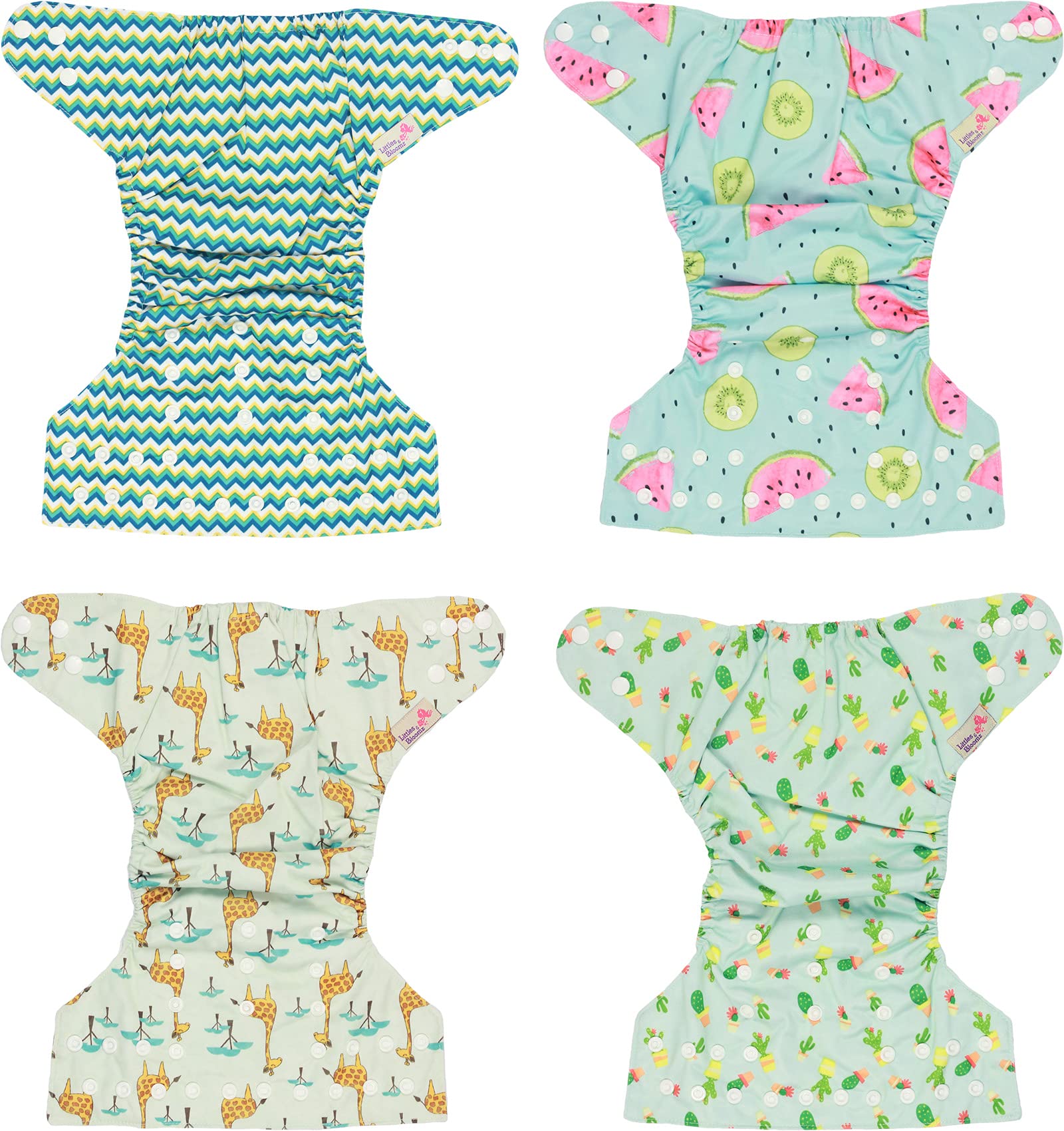 Littles and Bloomz FLP2-0401 - Pannolino lavabile per bambini, riutilizzabile, con bottoni a pressione standard, confezione da 4 pannolini