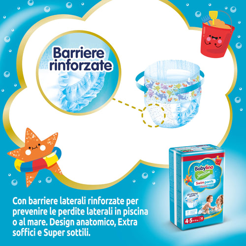 Babylino Sensitive SwimPants, Pannolini Mare e Piscina, Taglia 4-5 (9-15kg), 14 Unità