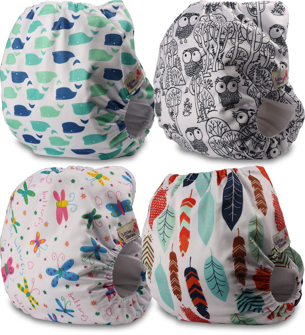 Littles and Bloomz FLP2-0409 - Pannolino lavabile per bambini, riutilizzabile, con bottoni a pressione standard, confezione da 4 pannolini