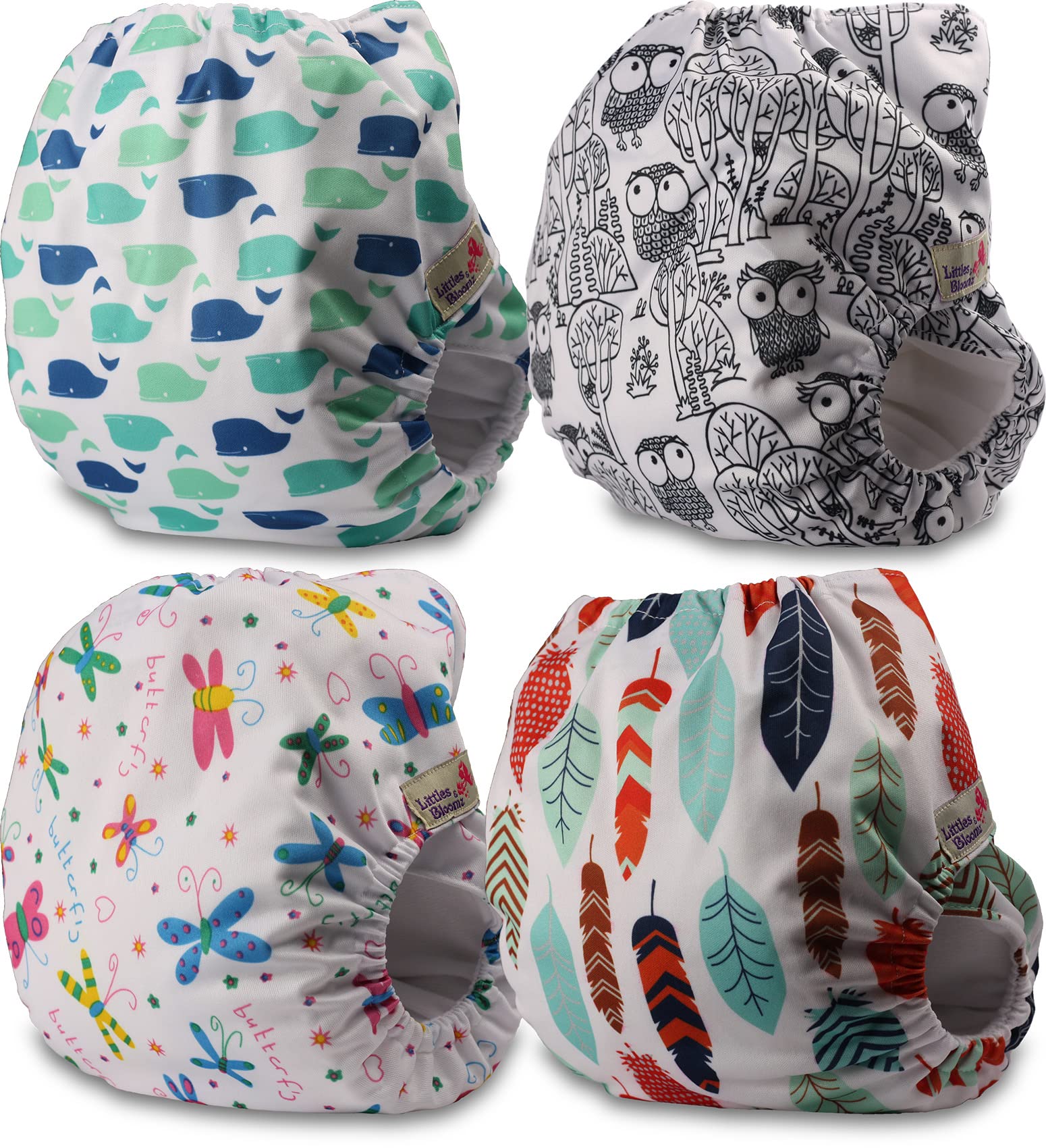 Littles and Bloomz FLP2-0409 - Pannolino lavabile per bambini, riutilizzabile, con bottoni a pressione standard, confezione da 4 pannolini
