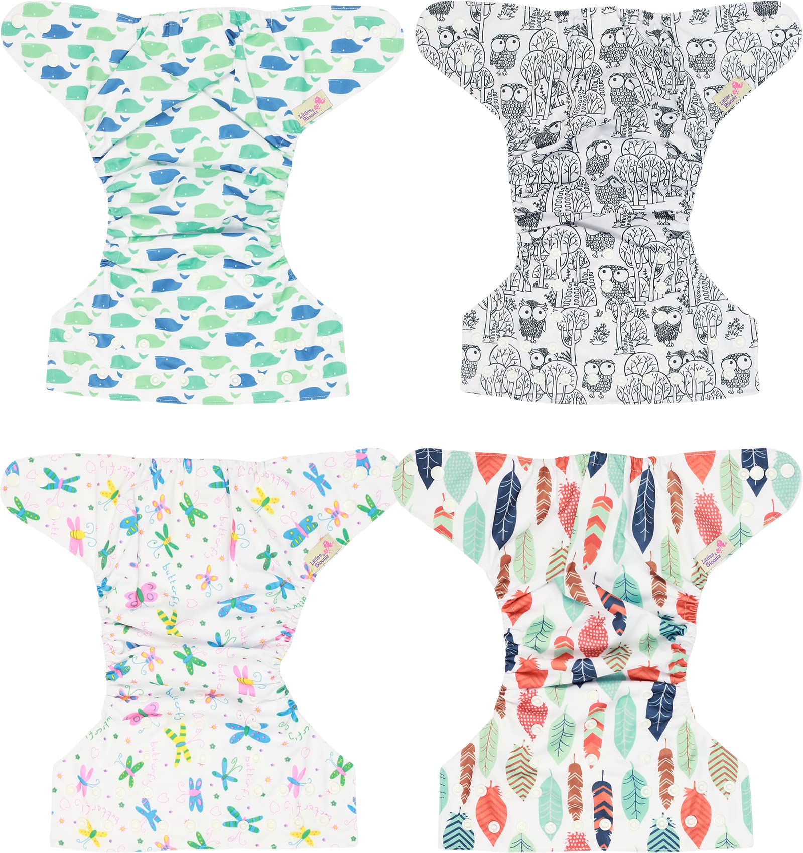 Littles and Bloomz FLP2-0409 - Pannolino lavabile per bambini, riutilizzabile, con bottoni a pressione standard, confezione da 4 pannolini