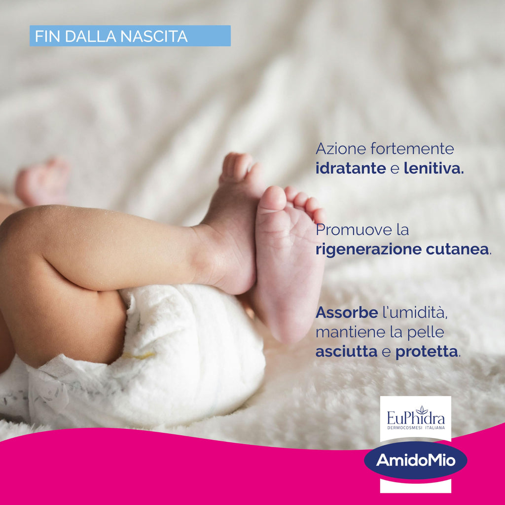 Euphidra - AmidoMio Pasta Barriera, Azione Protettiva e Lenitiva con Amido di Riso 100% da agricoltura biologica, Indicato per le Pelli Fragili e Sottili dei Neonati, Tubo 150ml
