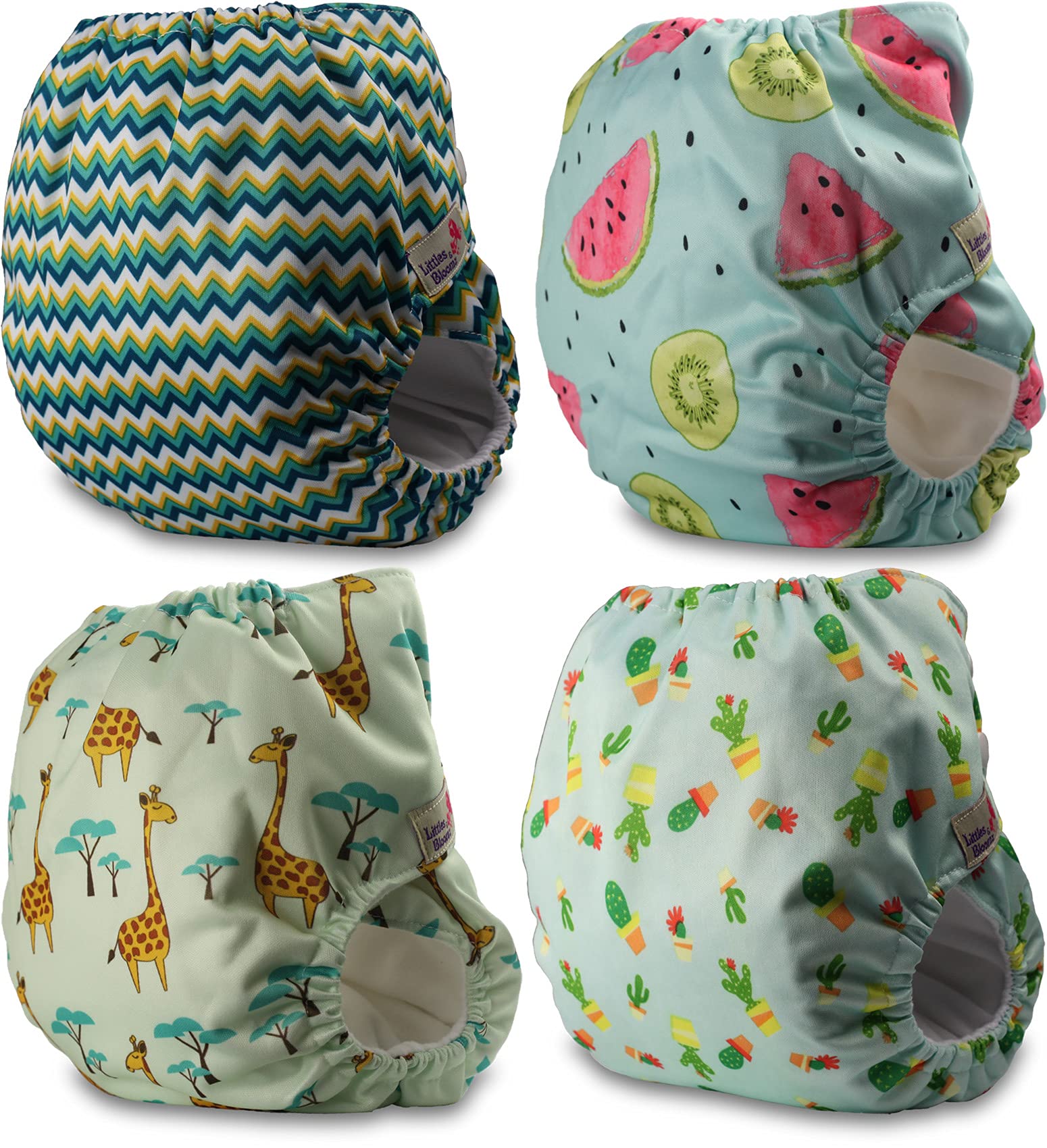 Littles and Bloomz FLP2-0401 - Pannolino lavabile per bambini, riutilizzabile, con bottoni a pressione standard, confezione da 4 pannolini