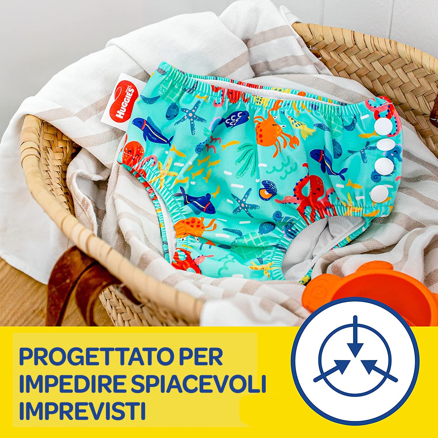 Huggies Little Swimmers, Pannolino Costumino, Taglia 5-6 (13+ kg), Riutilizzabile, Con Fantasia Marina, 1 Pz