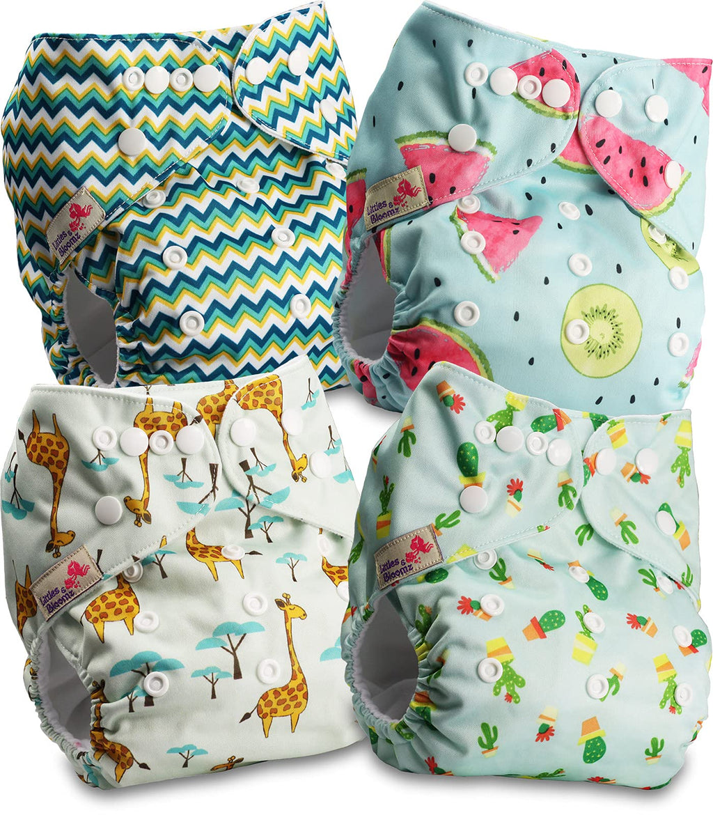 Littles and Bloomz FLP2-0401 - Pannolino lavabile per bambini, riutilizzabile, con bottoni a pressione standard, confezione da 4 pannolini