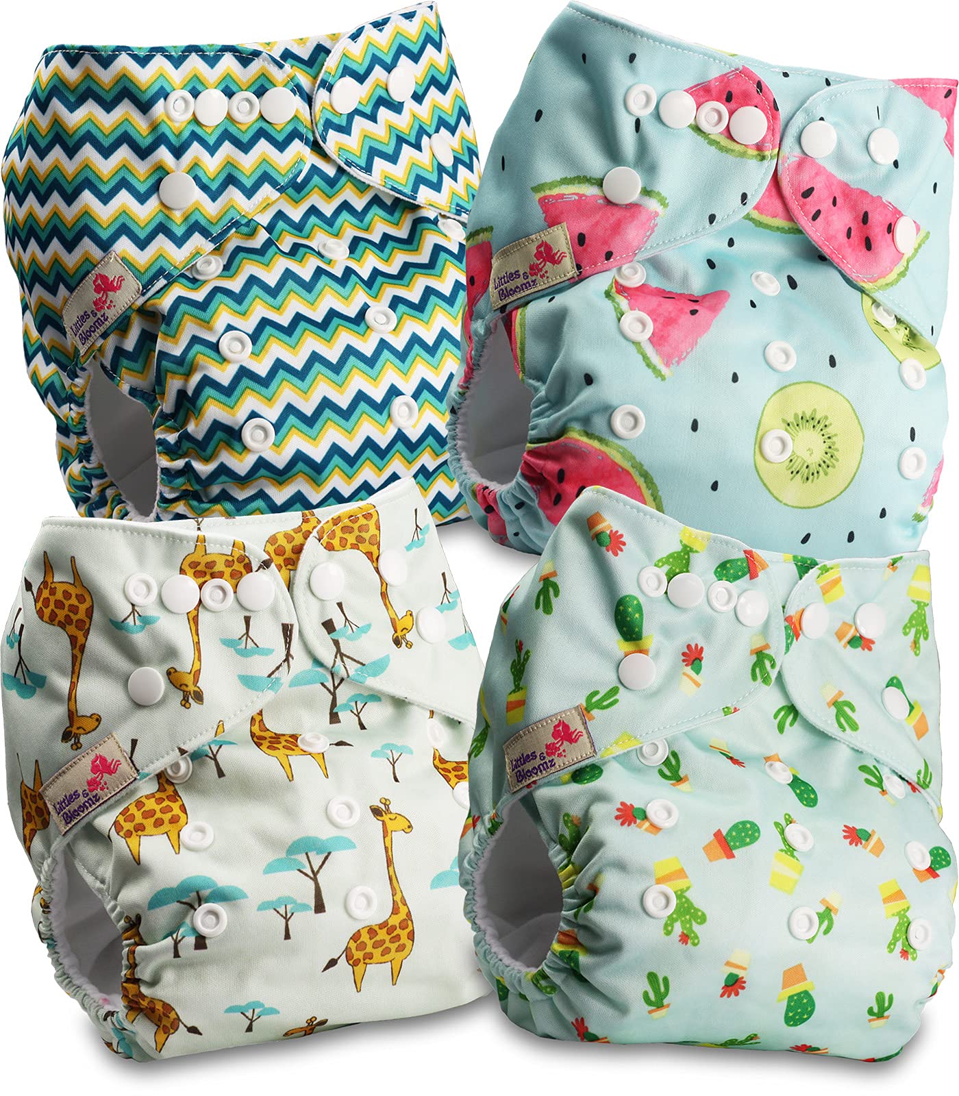 Littles and Bloomz FLP2-0401 - Pannolino lavabile per bambini, riutilizzabile, con bottoni a pressione standard, confezione da 4 pannolini