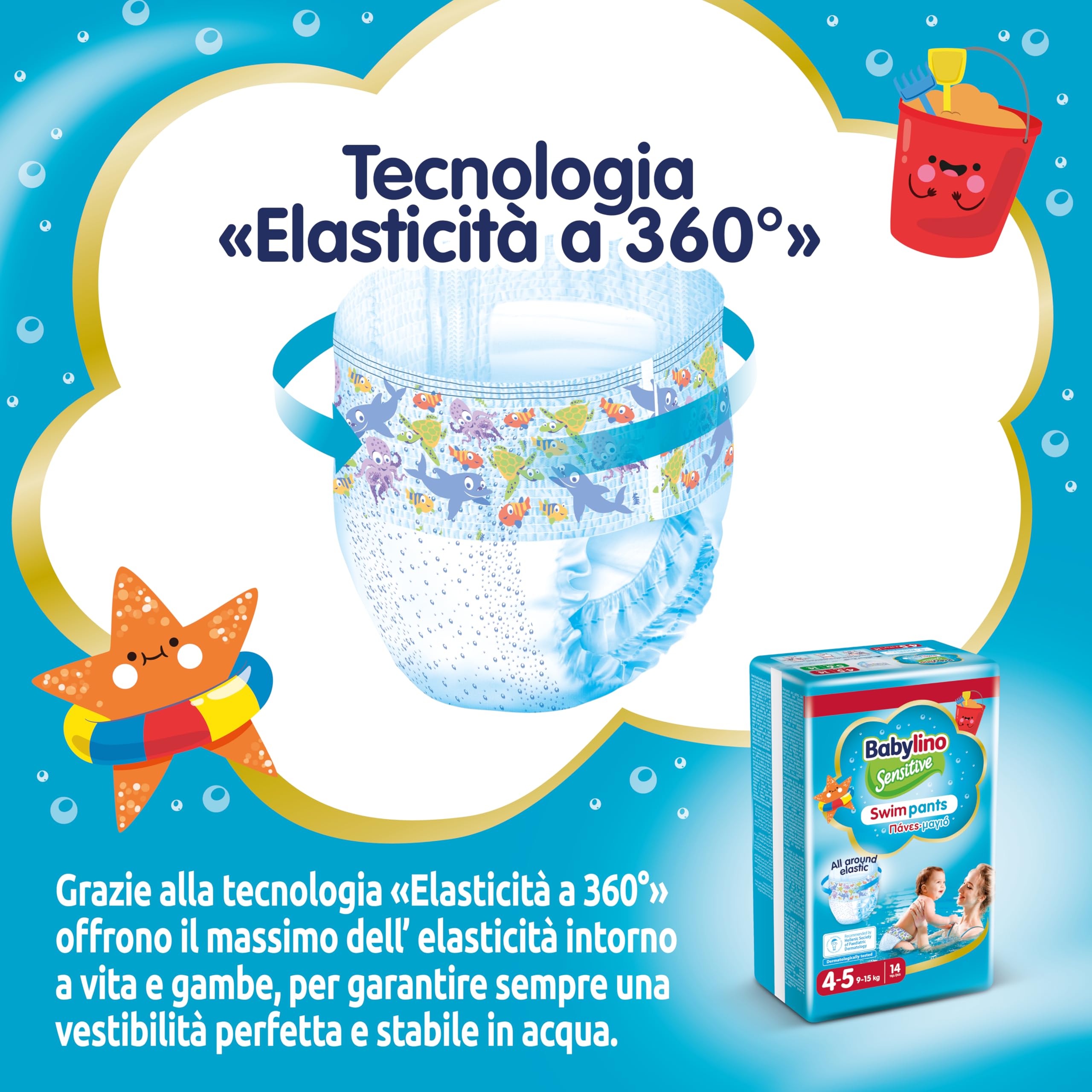 Babylino Sensitive SwimPants, Pannolini Mare e Piscina, Taglia 4-5 (9-15kg), 14 Unità
