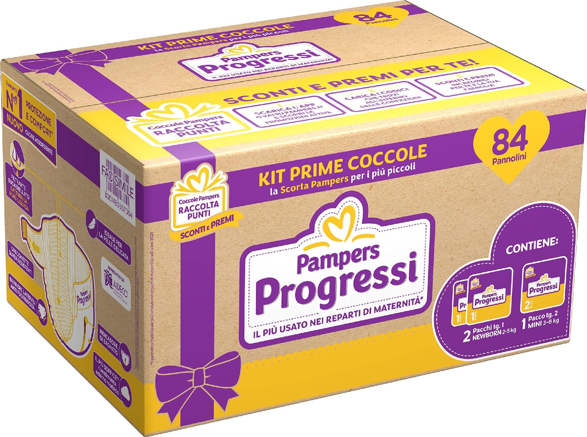 Pampers Progressi Taglia 1 e 2, Primi Giorni, Morbidi e Traspiranti, con Indicatore di Bagnato, Protezione Delicata per Neonati, Kit Prime Coccole, Idea Regalo Neo Mamma, 84 Pannolini Neonato