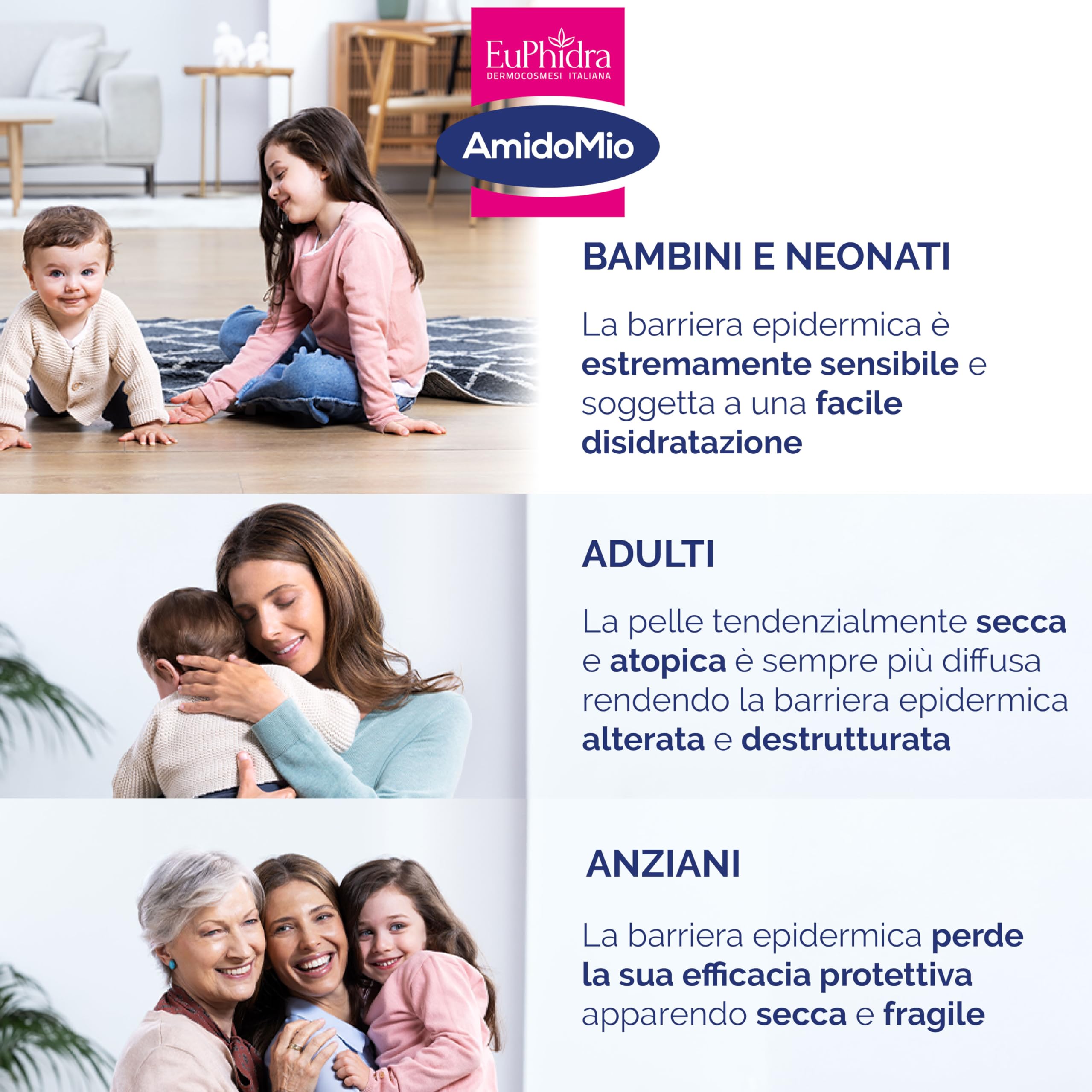 Euphidra - AmidoMio Pasta Barriera, Azione Protettiva e Lenitiva con Amido di Riso 100% da agricoltura biologica, Indicato per le Pelli Fragili e Sottili dei Neonati, Tubo 150ml