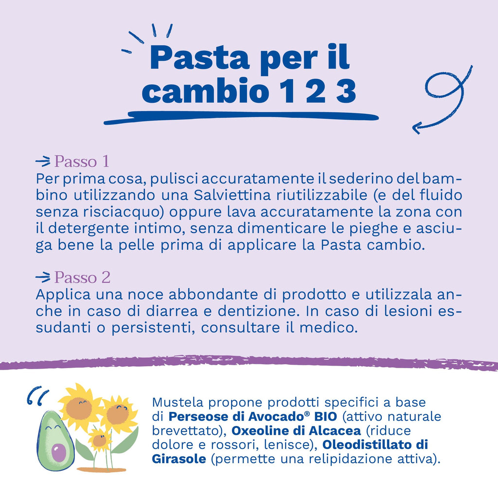 Mustela Pasta Cambio, Crema Pannolino con Perseose d'Avocado BIO, Uso Quotidiano Neonati e Bambini - Previene, Lenisce e Allevia gli Arrossamenti, 98% Ingredienti di Origine Naturale (150ml)