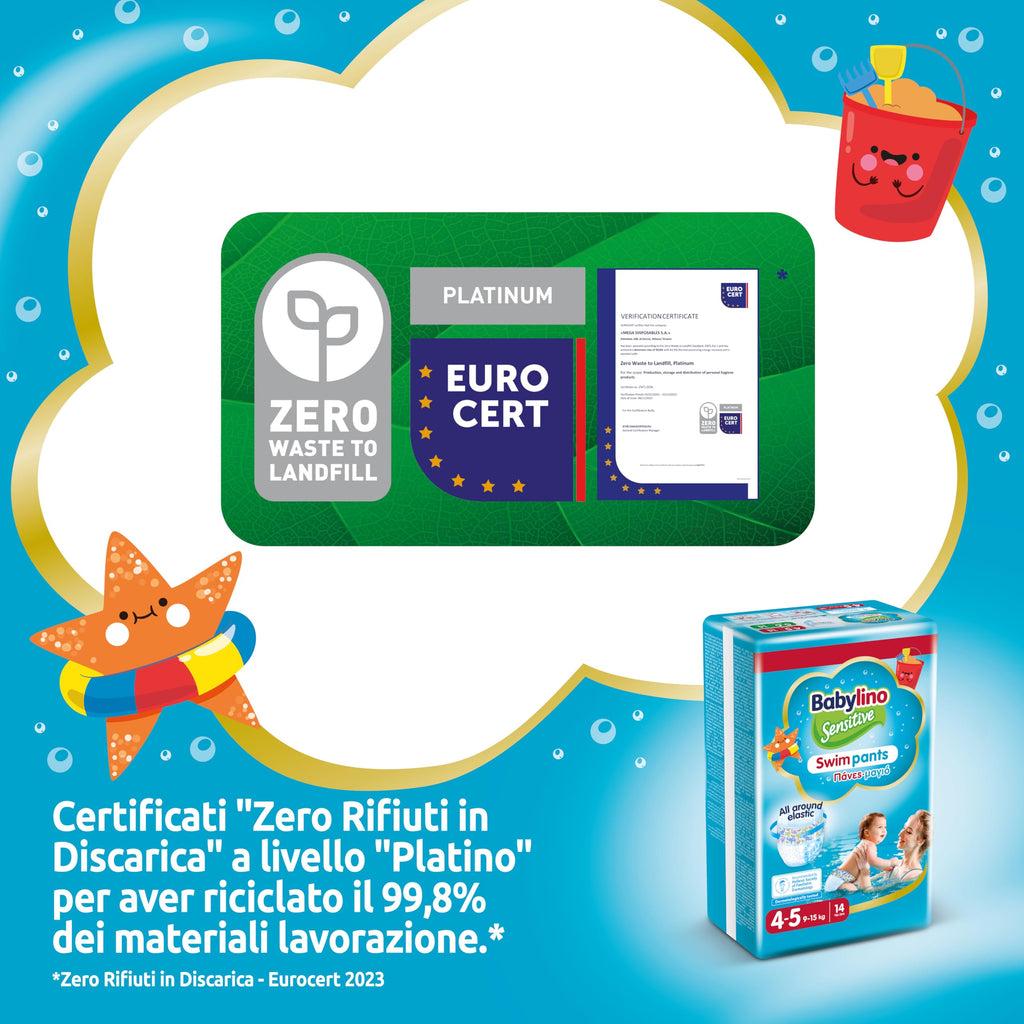Babylino Sensitive SwimPants, Pannolini Mare e Piscina, Taglia 4-5 (9-15kg), 14 Unità