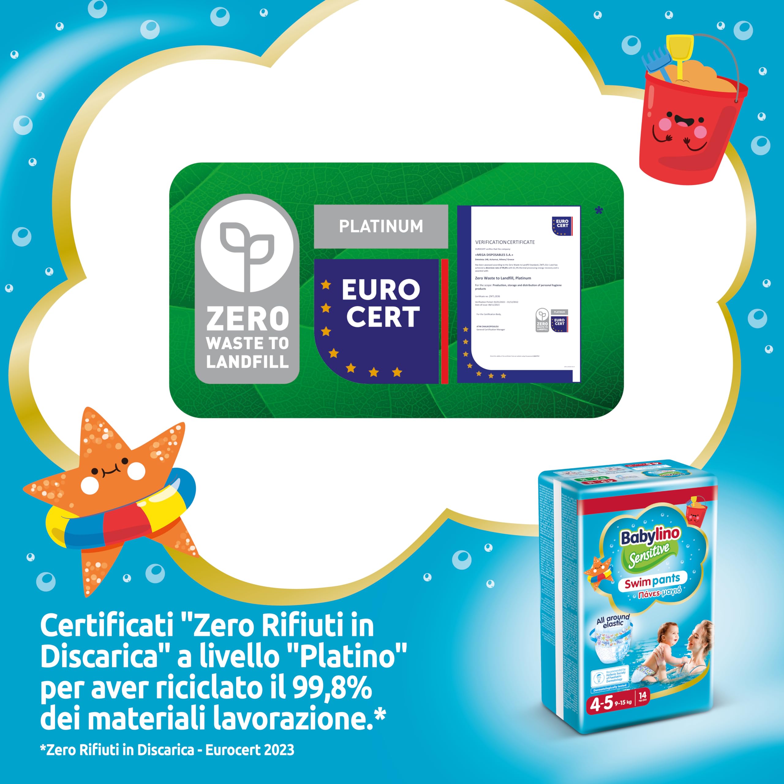 Babylino Sensitive SwimPants, Pannolini Mare e Piscina, Taglia 4-5 (9-15kg), 14 Unità