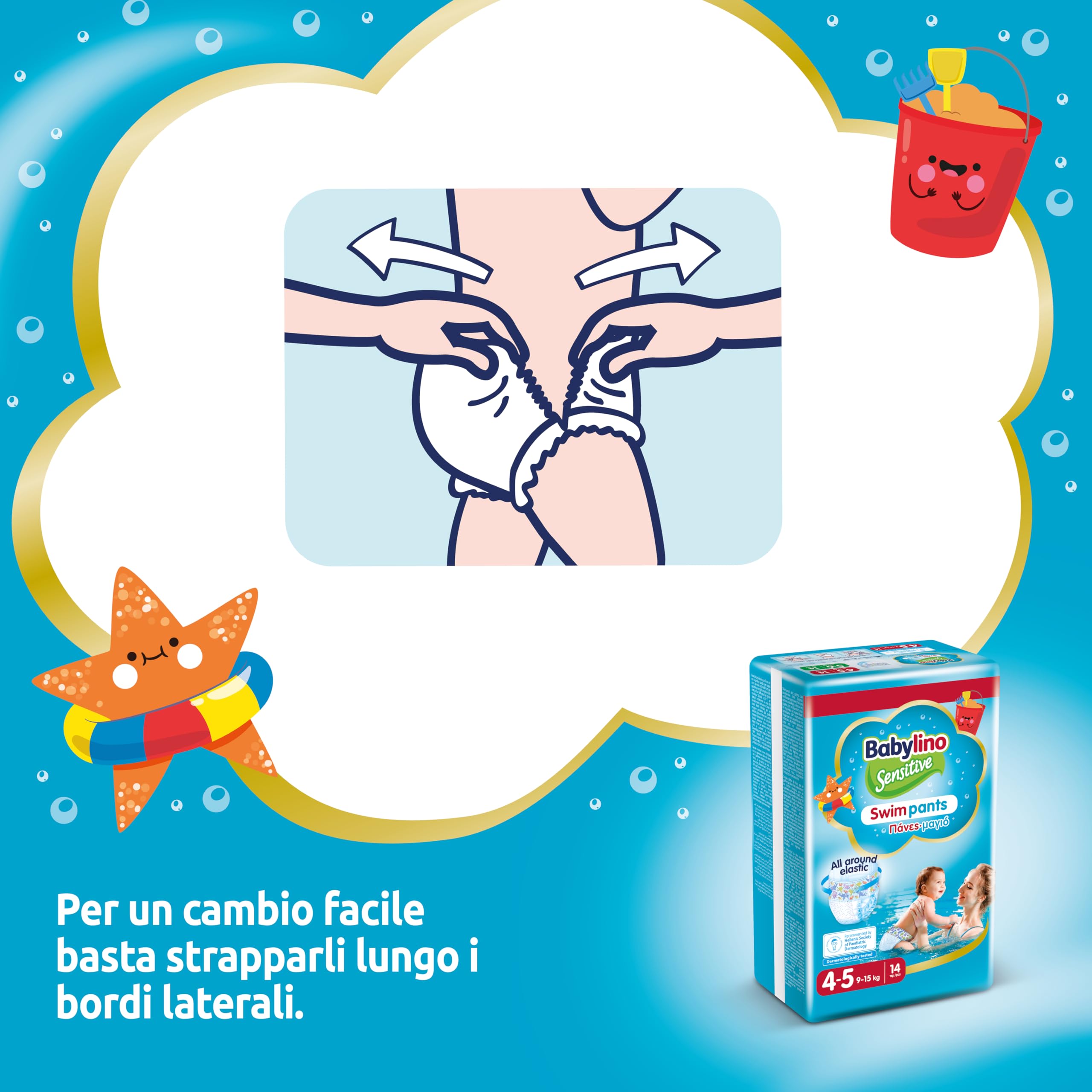 Babylino Sensitive SwimPants, Pannolini Mare e Piscina, Taglia 4-5 (9-15kg), 14 Unità